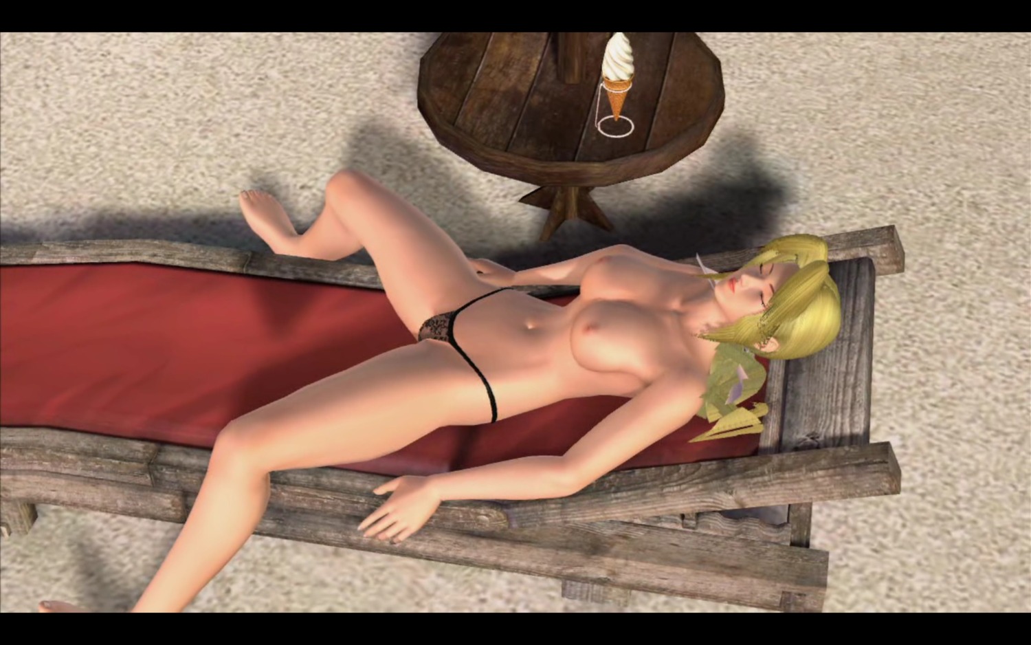1girls 3d beach black_lingerie blonde_hair breasts dead_or_alive female g-string helena_douglas large_breasts lingerie mod rule34 sunbathing tagme topless