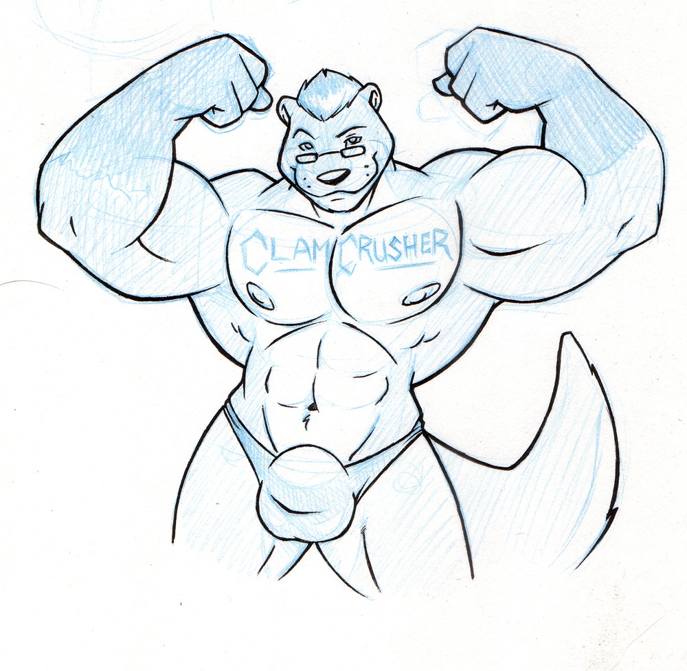 abs anthro biceps big_muscles biped blue_and_white blue_body blue_fur blue_hair bulge clamcrusher clothed clothing countershading e621 eyewear flexing front_view fur glasses gloves_(marking) hair looking_at_viewer male mammal markings monochrome muscular muscular_anthro muscular_male mustelid navel nipples otter pecs portrait pose short_hair simple_background smile solo speedo standing swimwear tail thong three-quarter_portrait topless underwear white_background