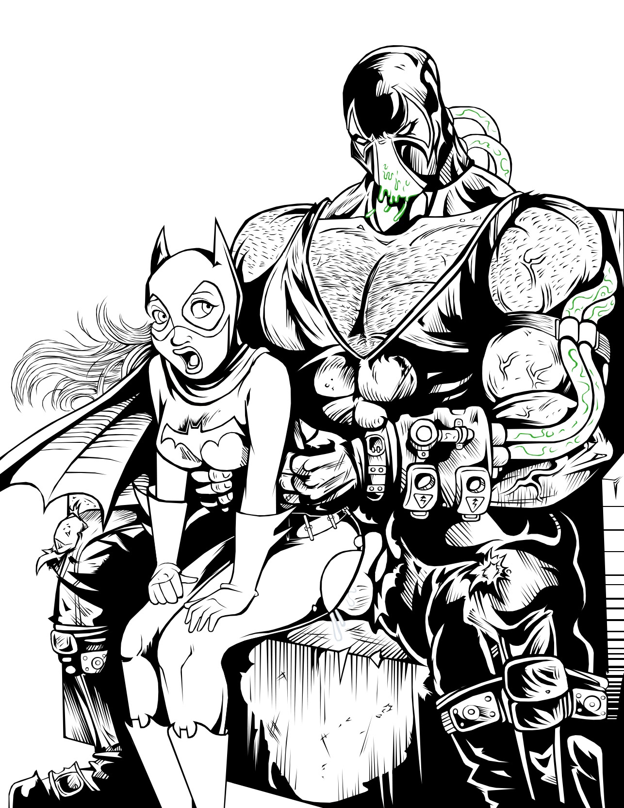 bane barbara_gordon batgirl batman_(series) breasts dc dc_comics female human male medium_breasts monochrome open_mouth rosenrot rule34 sex straight