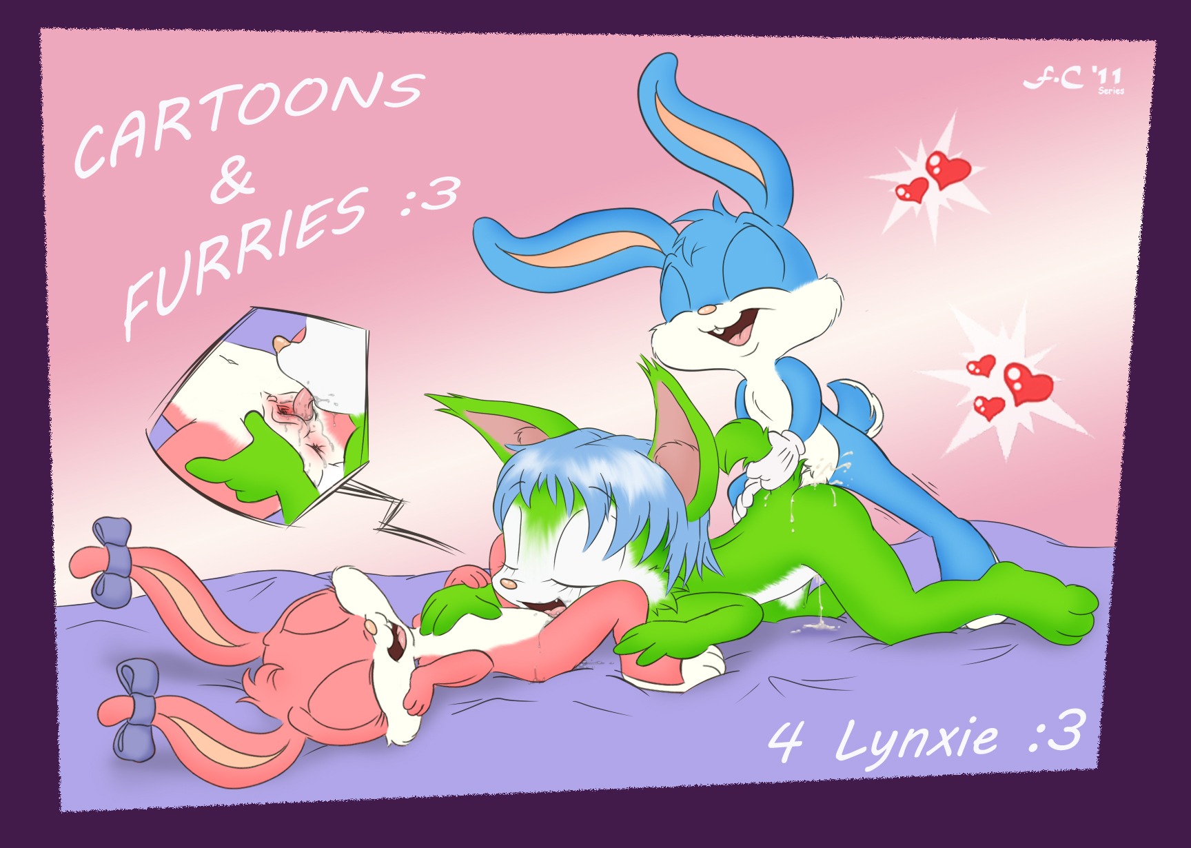 anthro babs_bunny bisexual blue_fur buster_bunny cunnilingus female fur furry green_fur interspecies male mammal multiple_females nude oral pink_fur rabbit rule34 sex side_view straight text tiny_toon_adventures uncensored warner_brothers white_fur yuri