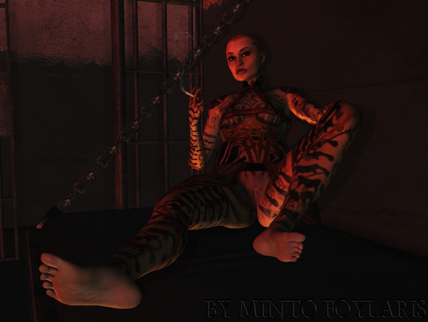 1girls 3d bald_female buzz_cut female female_only jack_(mass_effect) mass_effect mintofoularis rule34 solo subject_zero tagme