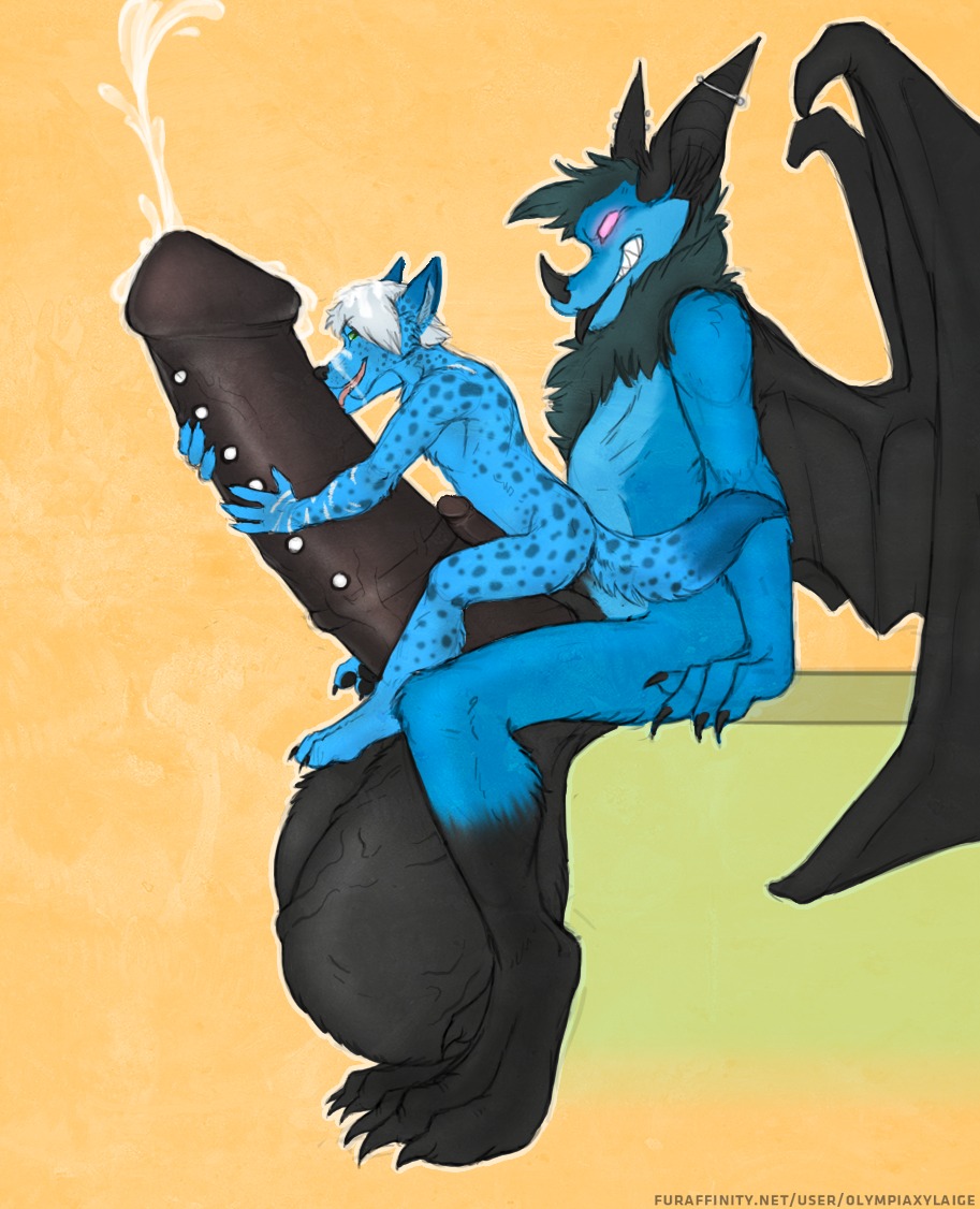 animal_genitalia animal_penis anthro balls bat big_balls big_penis blue_body blue_fur bodily_fluids cum cumshot duo e621 ejaculation equine_genitalia equine_penis erection fur genital_fluids genital_piercing genitals glowing glowing_eyes huge_balls huge_penis humanoid_genitalia humanoid_penis hyena hyper hyper_balls hyper_genitalia hyper_penis jewelry kraven_lupei larger_male male male/male mammal medial_ring membrane_(anatomy) membranous_wings necklace olympiaxylaige orgasm penile penis penis_riding piercing sex shade_vasmir size_difference smaller_male spotted_hyena tail text url wings
