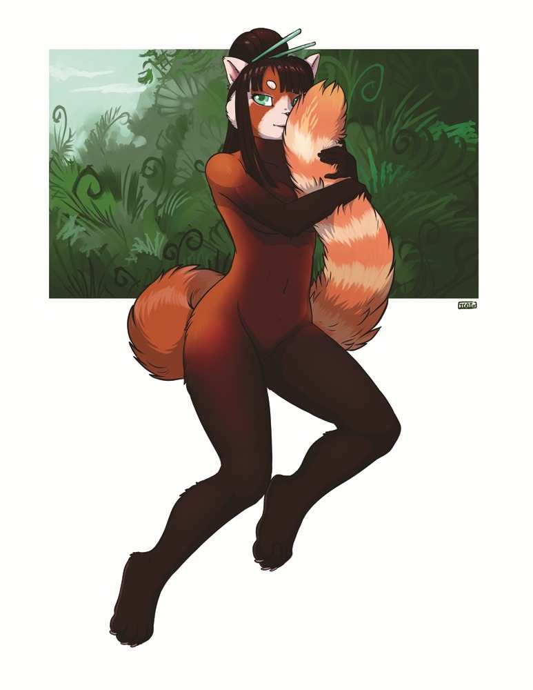 2011 ailurid anthro e621 female genitals iggi looking_at_viewer mammal nude pinup pose red_panda solo tail vulva