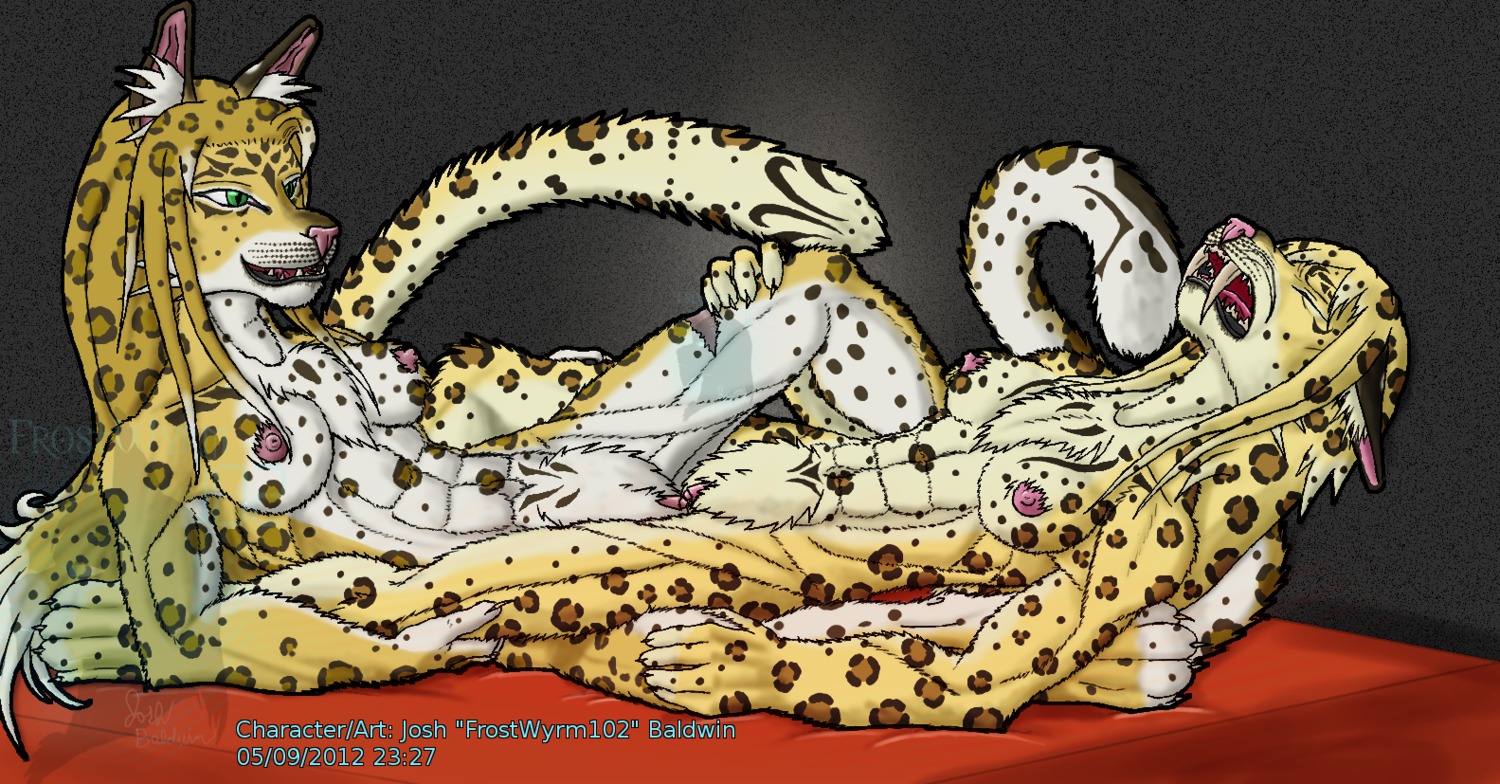 2012 abs barely_visible_genitalia barely_visible_vulva chest_tuft claws duo e621 erect_nipples eyes_closed fangs felid female female/female frostwyrm102 fur genitals green_eyes incest_(lore) inner_ear_fluff leg_grab mammal markings nipples sabertooth_(anatomy) sex spots spotted_body spotted_fur tail teeth toe_claws tribadism tuft vaginal vulva
