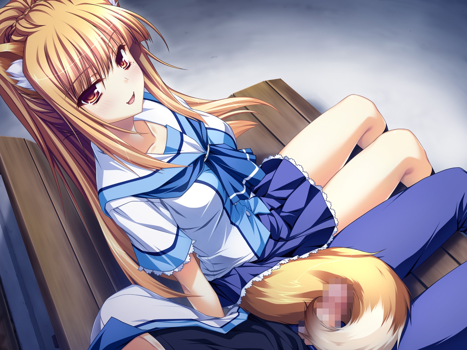 4:3 animal_humanoid bench bottomwear canid canid_humanoid canine canine_humanoid censored clothed clothing duo e621 erection faceless_character faceless_male female fox fox_humanoid fox_tail fully_clothed game_cg genitals grandfathered_content hair hi_res human human_on_humanoid humanoid interspecies long_hair looking_at_viewer male male/female mammal mammal_humanoid miyama_kon on_bench orange_eyes orange_hair otomimi_infinity penetration penis school_uniform sex sitting skirt tail tail_around_penis tail_fetish tail_play tail_sex tailjob uniform yasaka_minato