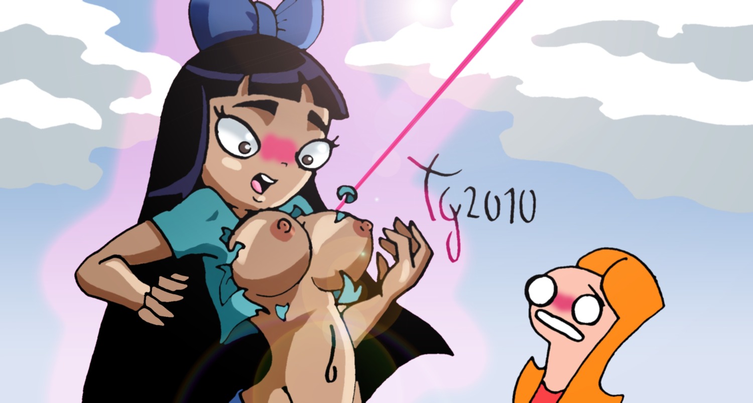 2010 areola asian_female black_hair blush breast_expansion breast_growth breast_growth_(enlargement) breasts candace_flynn chest_burst disney disney_channel disney_xd erect_nipples female female_only ginger human multiple_females multiple_girls nipples open_mouth phineas_and_ferb rule34 stacy_hirano toongrowner white_female