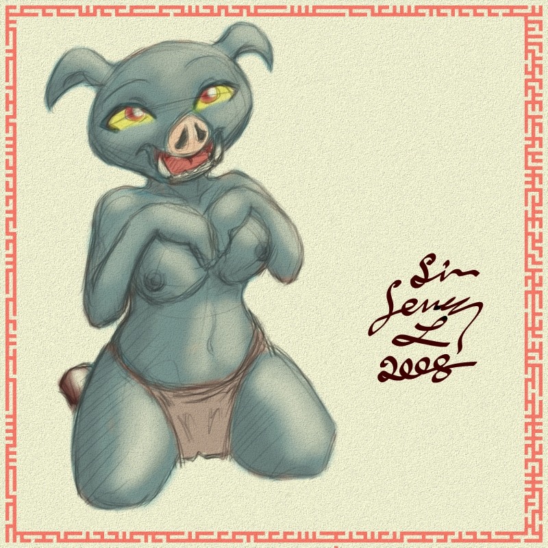 1:1 anthro anthro_only breasts clothes color female female_only front_view kneeling looking_at_viewer moblin monster nipples open_eyes open_mouth red_eyes rule34 sir_jorez smooth_skin solo the_legend_of_zelda the_wind_waker topless uncensored wind_waker yellow_sclera