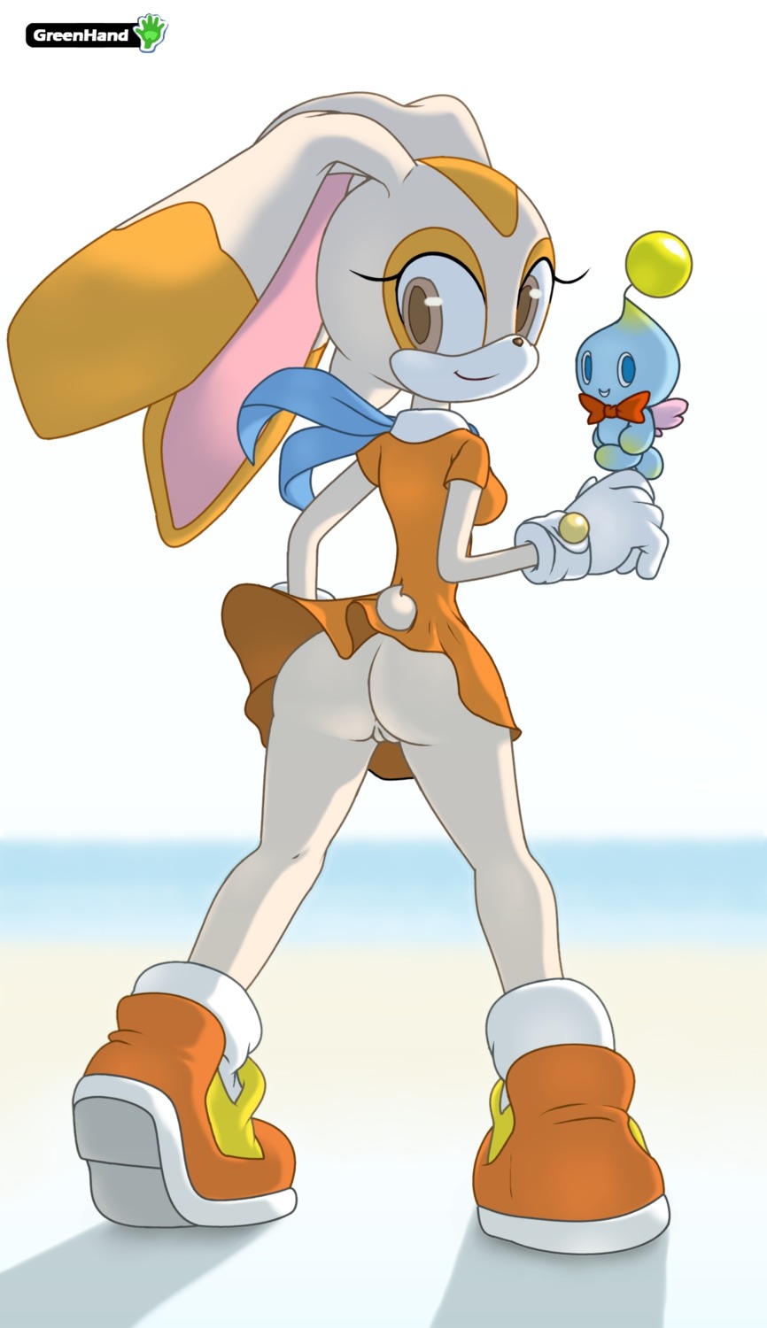 anthro artist_name biped bottomwear breasts brown_eyes butt chao_(sonic) cheese_the_chao child clothed clothing cream_the_rabbit digital_media_(artwork) e621 female footwear genitals gloves greenhand handwear hi_res innie_vulva lagomorph leporid loli long_ears looking_at_viewer looking_back mammal no_underwear rabbit scut_tail sega shadow shoes short_tail skirt smile solo sonic_the_hedgehog_(series) standing tail tail_through_dress text upskirt vulva young young_anthro young_female