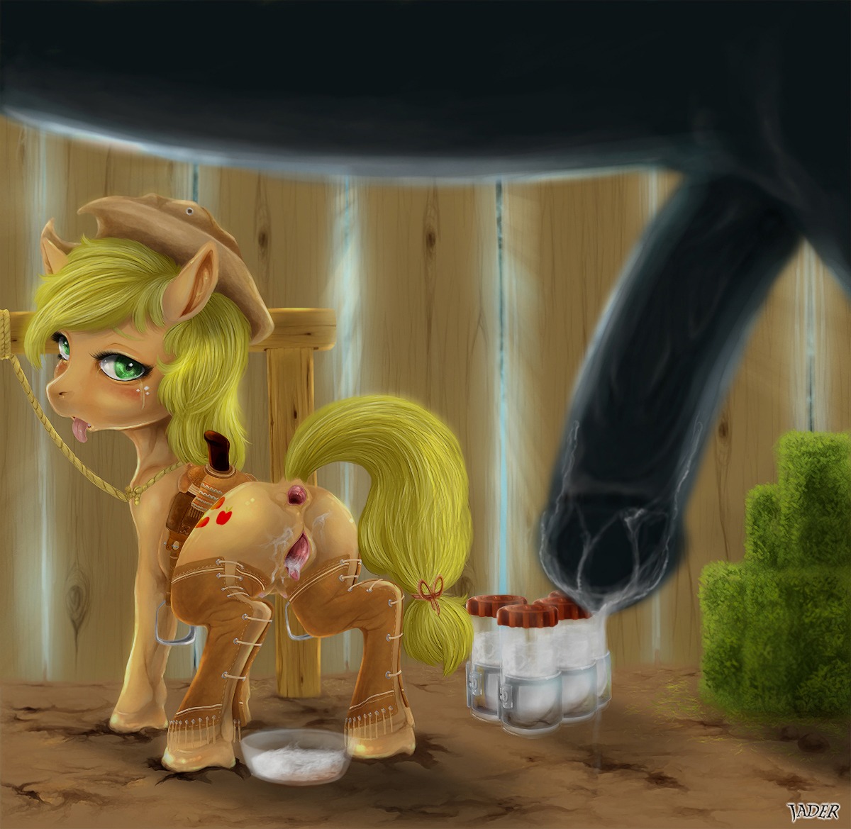 2013 after_sex anus applejack_(mlp) blonde_hair blush bodily_fluids butt clothing colored cowboy_hat cum cum_in_ass cum_in_vagina cum_inside cutie_mark dripping duo e621 earth_pony equid equine female feral flaccid freckles friendship_is_magic gaping gaping_anus gaping_vagina genital_fluids genitals green_eyes hair hasbro hat headgear headwear horse jader looking_back male mammal my_little_pony nude outside penis pony quadruped saddle tail tears teats tongue tongue_out vulva