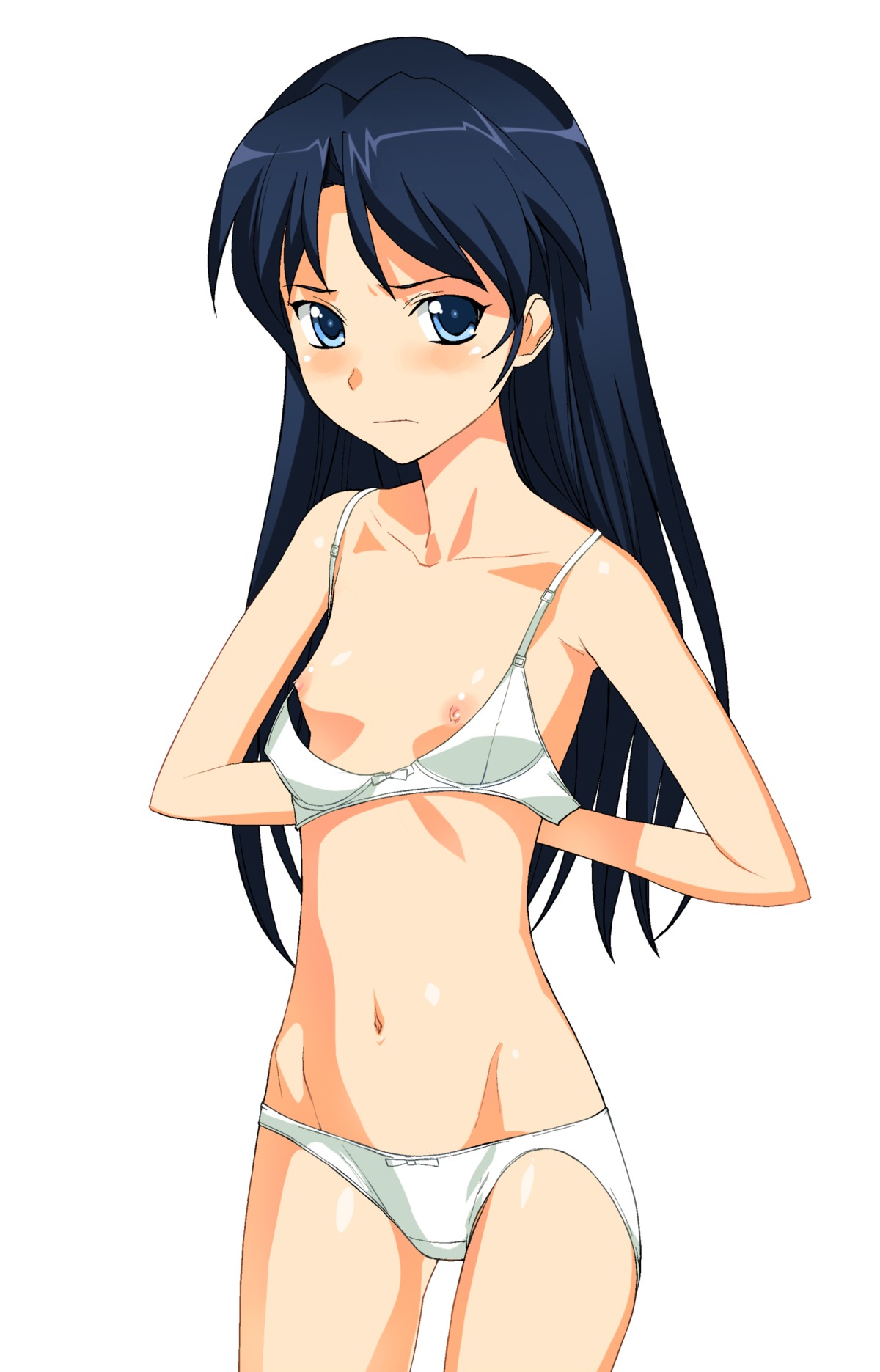 a1 blue_eyes blue_hair blush bra breasts female flat_chest high_resolution idolmaster kisaragi_chihaya lingerie long_hair navel nipples panties rule34 standing underwear undressing white_panties