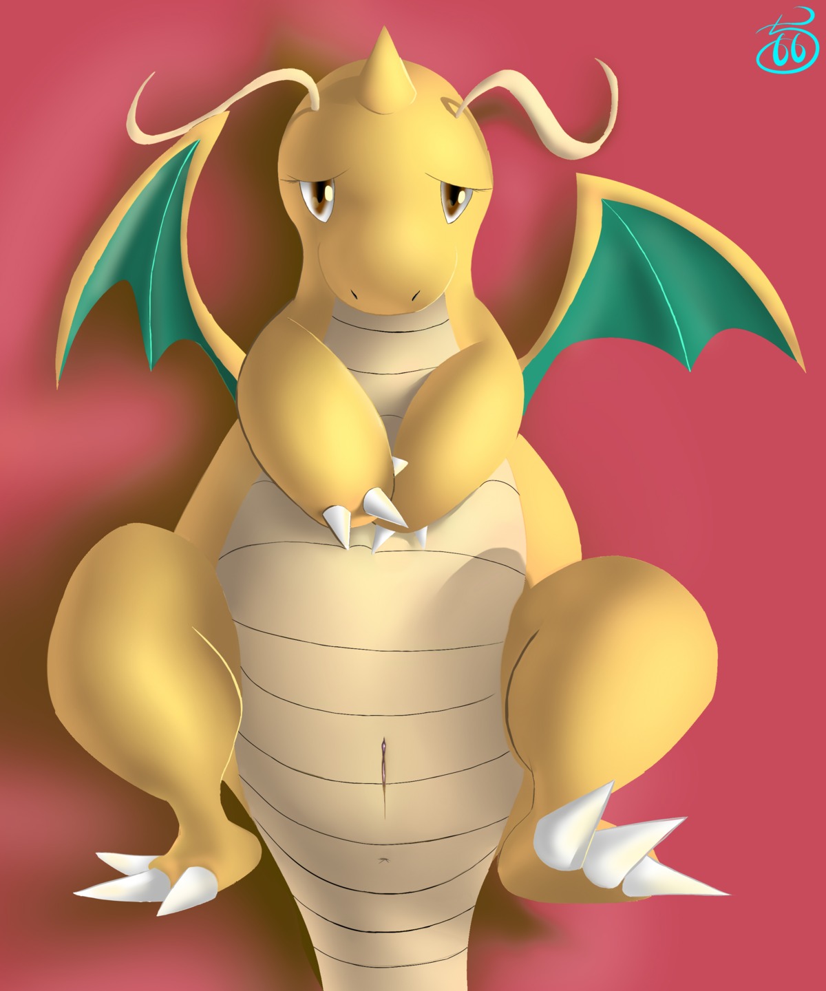 5:6 absurd_res conditional_dnp dragon dragonite e621 female generation_1_pokemon genitals hi_res klaide looking_at_viewer lying membrane_(anatomy) membranous_wings mythological_creature mythological_scalie mythology nintendo on_back orange_body orange_skin pokemon pokemon_(species) red_background scalie simple_background smaller_version_at_source solo tail vulva wings