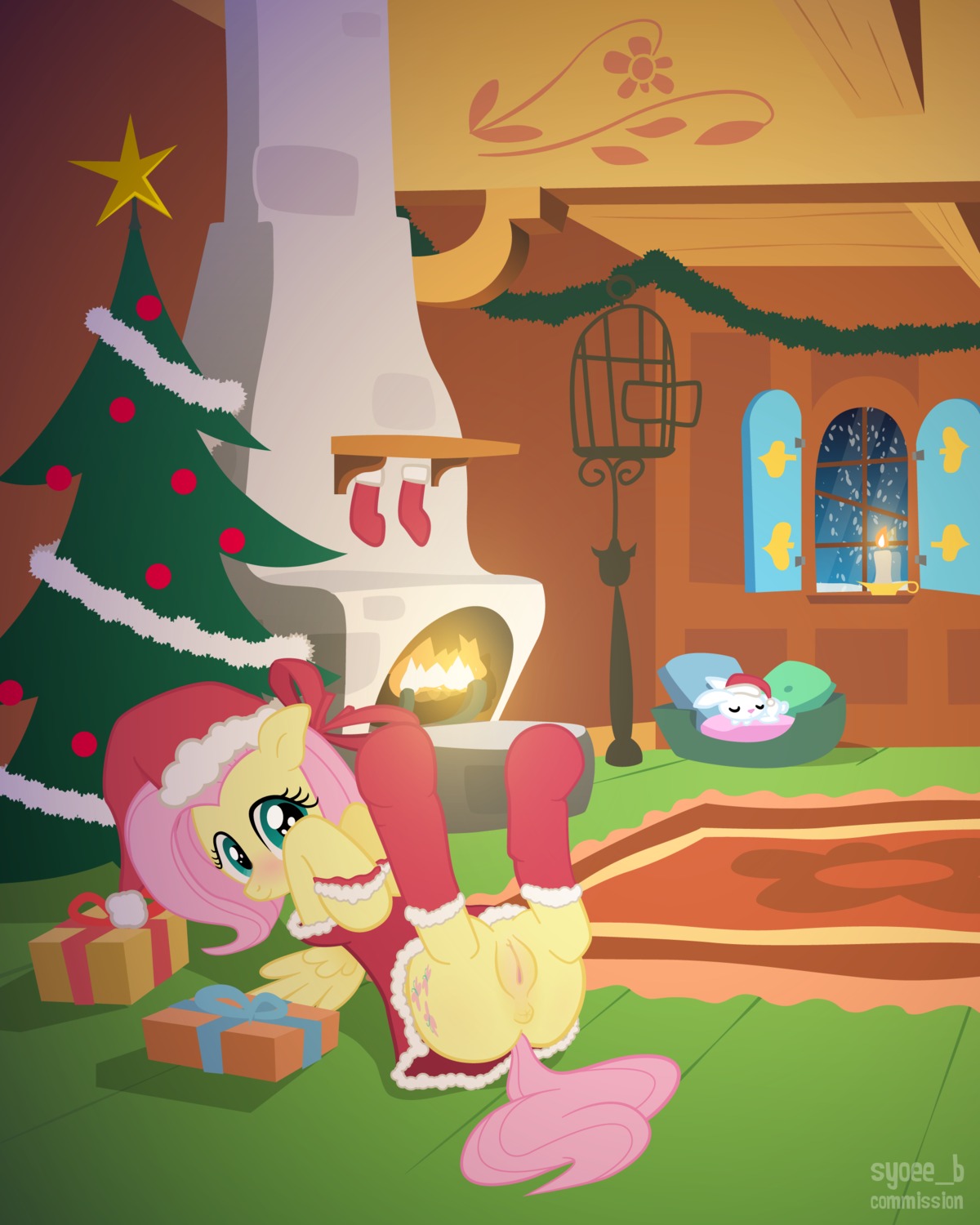 2012 4:5 absurd_res angel_(mlp) anus blush butt clothing cutie_mark duo e621 equid equine eyes_closed feathered_wings feathers female feral fire fluttershy_(mlp) friendship_is_magic fur genitals green_eyes hair hasbro hat headgear headwear hi_res legs_up long_hair looking_at_viewer lying mammal my_little_pony mythological_creature mythological_equine mythology on_back pegasus pink_hair presenting sleeping syoee_b tail vulva wings yellow_body yellow_feathers yellow_fur