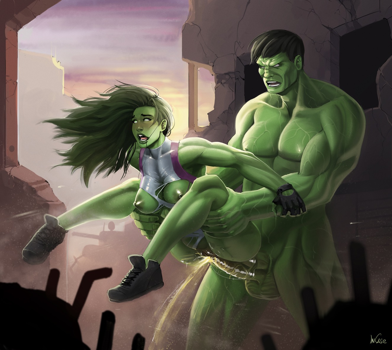 1boy 1girls alternate_version_available anatomical_nonsense balls big_breasts blush breasts cousins cum cum_explosion cum_in_pussy cum_inside disney excessive_cum female fingerless_gloves fucked_senseless green_hair green_skin hulk hulk_(series) incase incest male marvel marvel_comics muscles muscular muscular_female muscular_male nipples nude nude_male penis pussy reverse_suspended_congress rule34 sex she-hulk shoes straight testicles torn_clothing torn_leotard vaginal_sex veiny_muscles