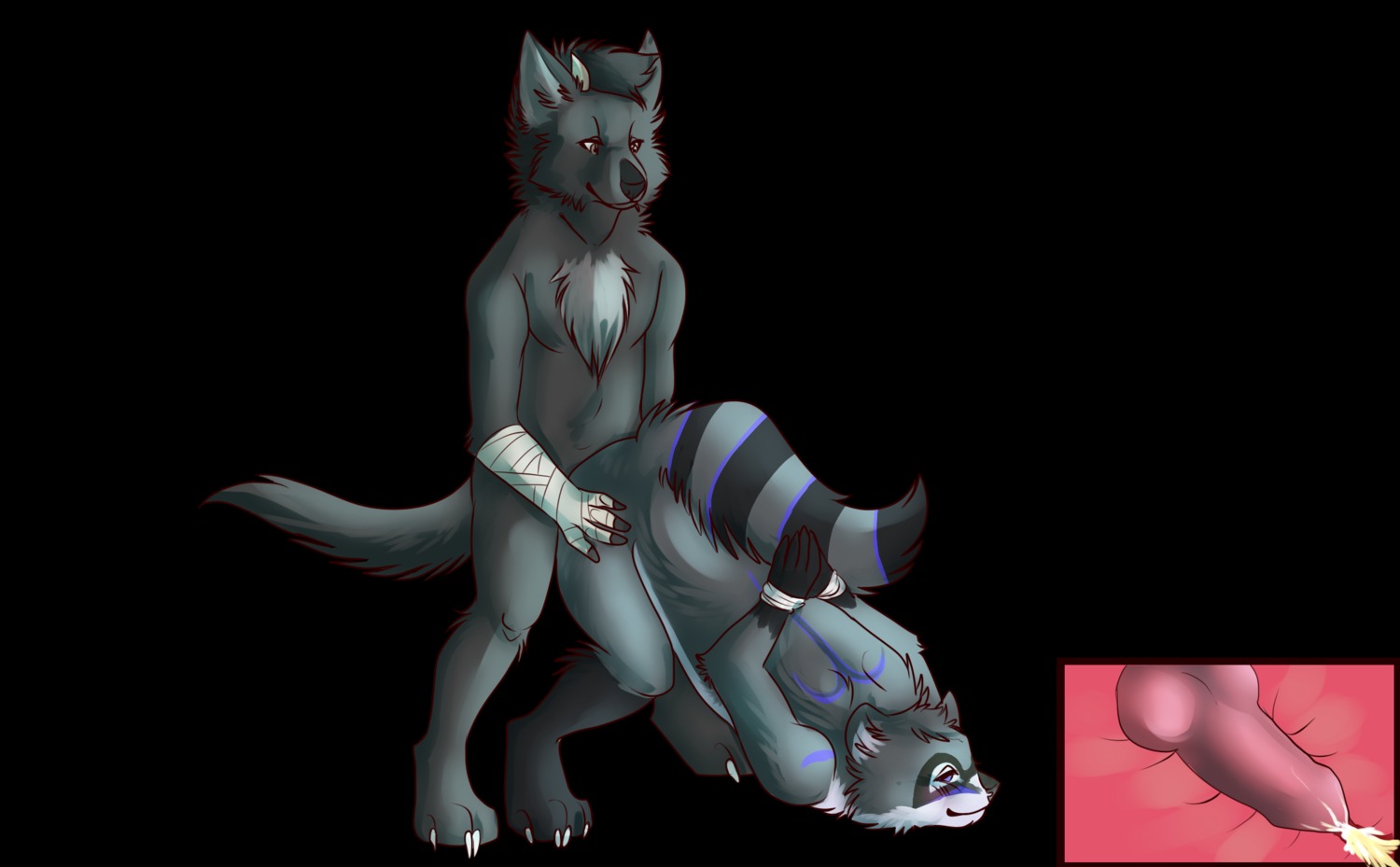 anal anal_penetration animal_genitalia animal_penis anthro bdsm bent_over bodily_fluids bondage bound bovid canid canine canine_genitalia canine_penis canis caprine claws cum cum_inside dean.winchester digitigrade dominant dominant_male duo e621 erection from_behind_position genital_fluids genitals goat hi_res horn hybrid internal knot looking_at_viewer male male/male male_penetrated male_penetrating male_penetrating_male mammal nude penetration penis procyonid raccoon saik0 sex simple_background standing submissive submissive_male wolf yago