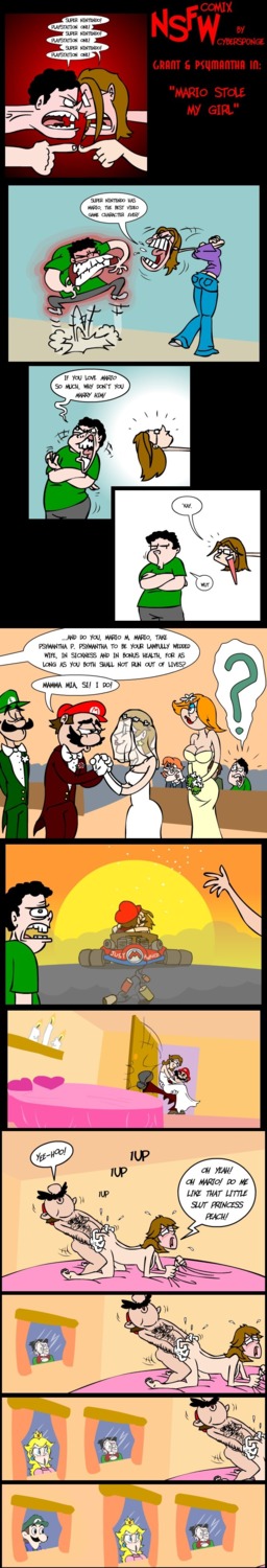 2010 breasts brown_hair clothes color comic edit facial_hair female hair human luigi male mario mario_(series) meme moustache nintendo nsfwcomix parody princess_peach rule34 sex straight straight_hair super_mario_bros. weegee