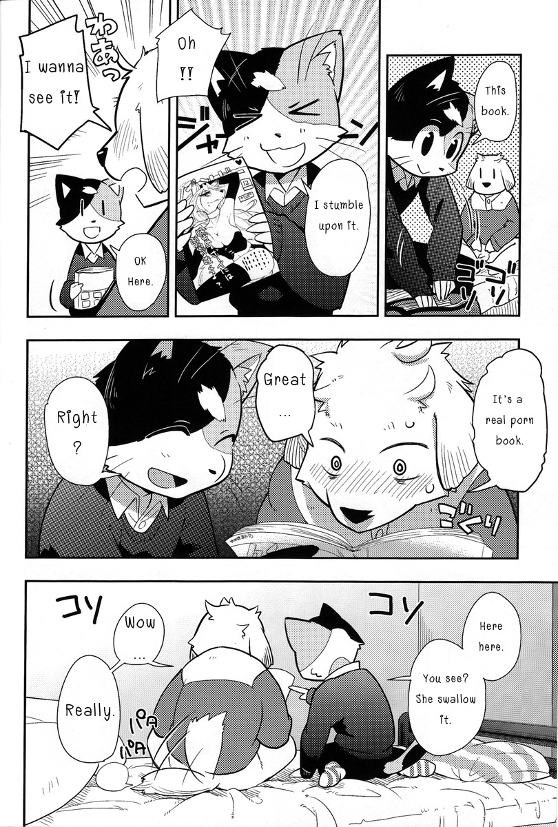 anthro black_and_white canine english_text feline fur furry gay harusuke male monochrome pornography rule34 text