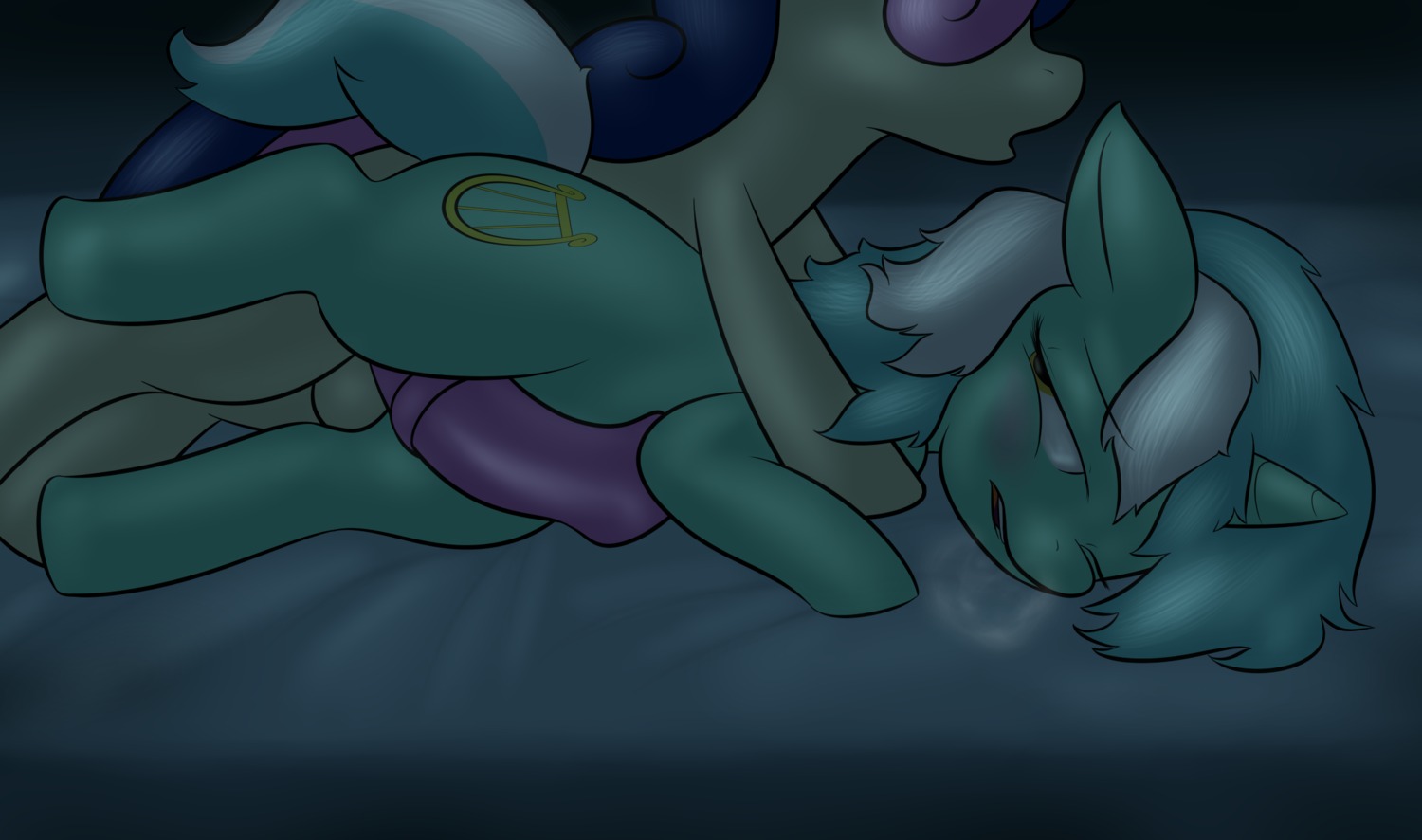2012 amber_eyes animal_genitalia animal_penis blue_eyes blush bonbon_(mlp) cutie_mark digital_media_(artwork) duo e621 earth_pony equid equine equine_genitalia equine_penis erection female feral friendship_is_magic genitals gynomorph gynomorph/female hair hasbro hi_res horn horse intersex intersex/female lamiaaaa lyra_heartstrings_(mlp) mammal multicolored_hair my_little_pony mythological_creature mythological_equine mythology one_eye_closed penis pony sex tail thigh_sex two_tone_hair unicorn