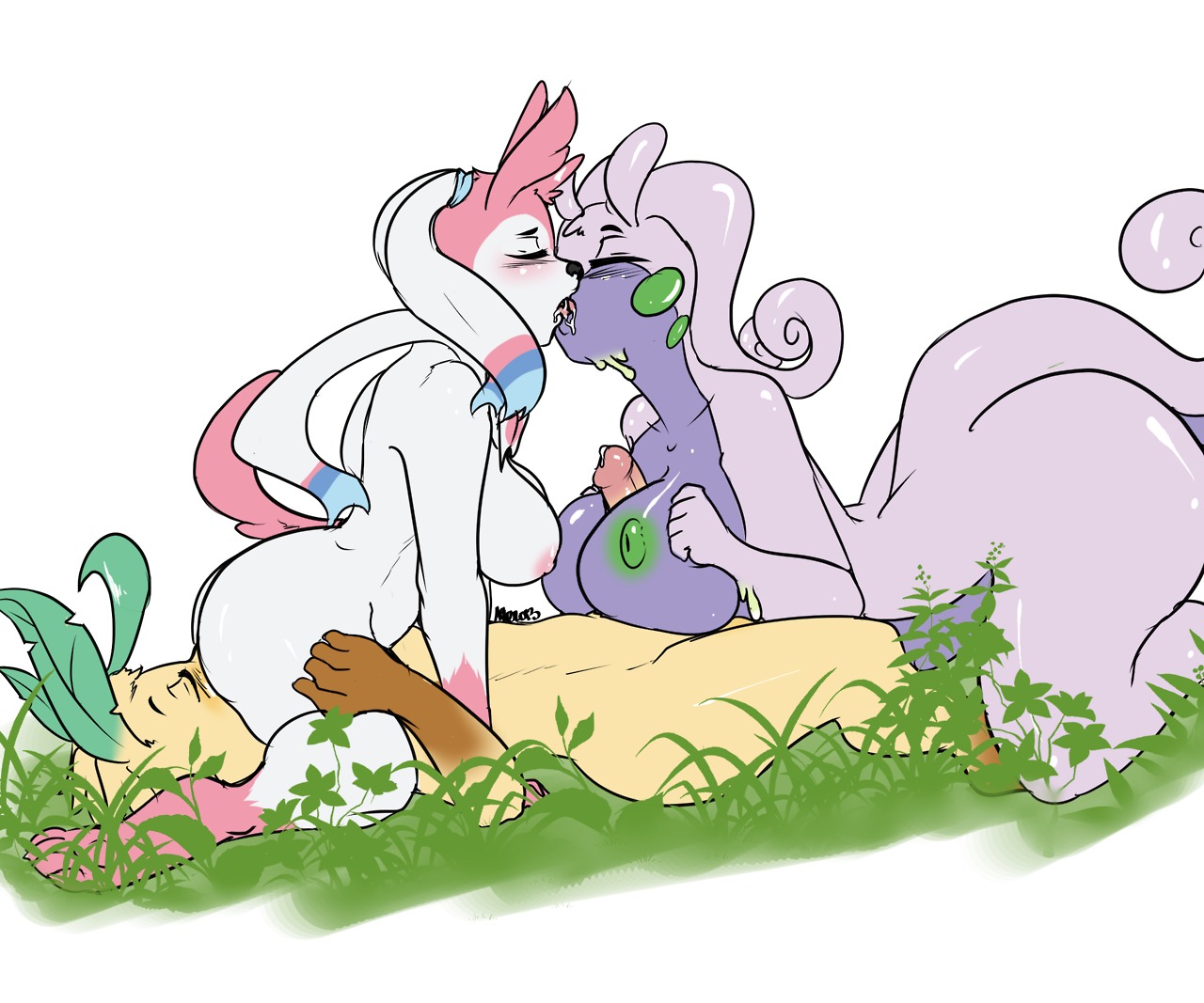 2013 anthro avante92 big_breasts big_butt bisexual breast_play breast_rest breast_size_difference breasts butt canid canine cunnilingus curvy_figure dragon e621 eeveelution erection facesitting female female/female ffm french_kissing gastropod generation_4_pokemon generation_6_pokemon genitals goodra group group_sex humanoid_genitalia humanoid_penis interspecies kissing leafeon male male/female mammal mollusk mythological_creature mythological_scalie mythology nintendo nipples nude oral penis pokemon pokemon_(species) scalie sex simple_background sitting sitting_on_another sylveon tail thick_thighs threesome titfuck trio vaginal voluptuous white_background wide_hipped_anthro wide_hipped_female wide_hips