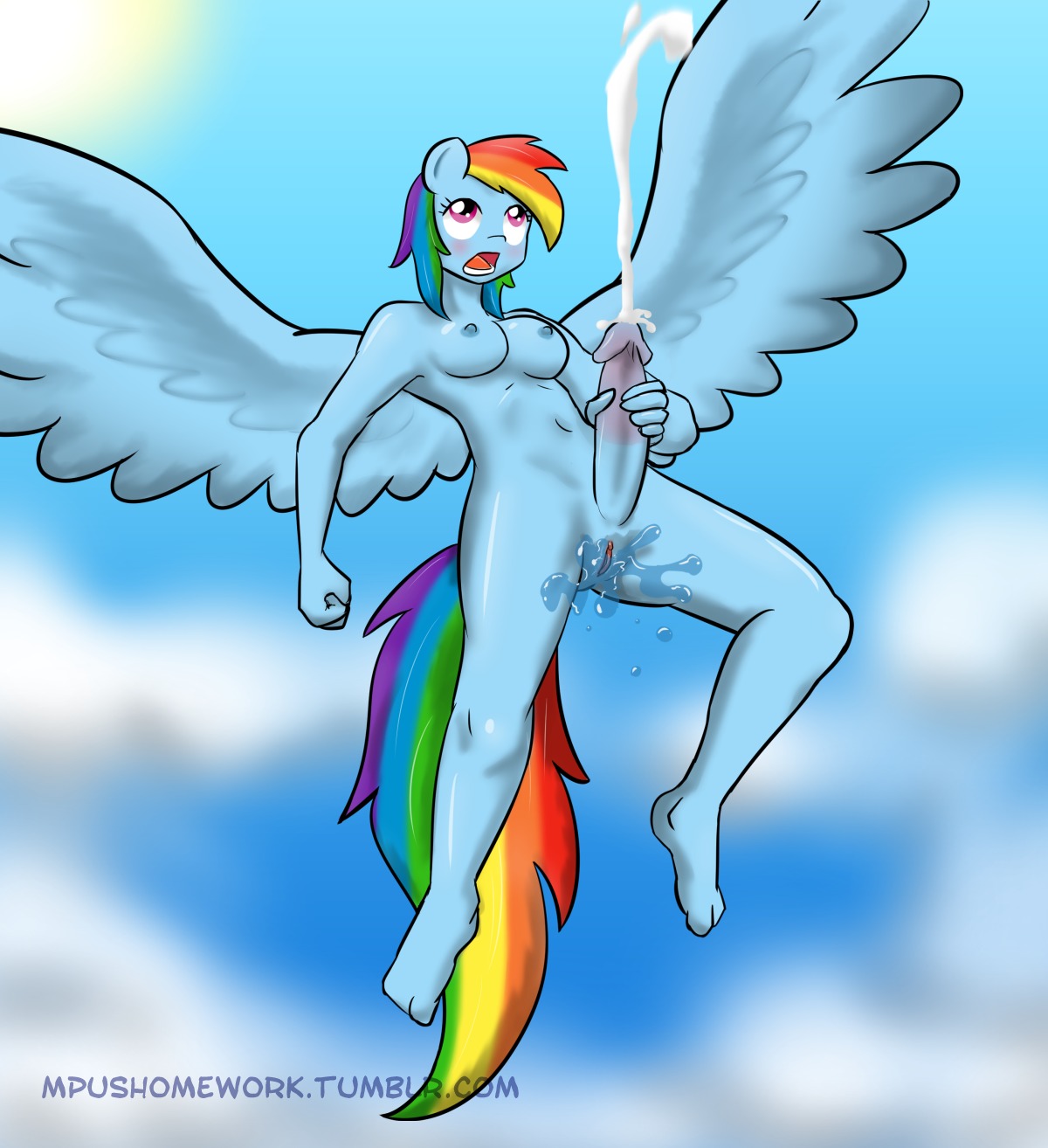 2014 anthro anthrofied blue_body blue_feathers blue_fur bodily_fluids breasts cum cumshot e621 ejaculation empyu equid equine erection feathered_wings feathers friendship_is_magic fur genital_fluids genitals hair hasbro herm hi_res intersex mammal masturbation multicolored_hair multicolored_tail my_little_pony mythological_creature mythological_equine mythology orgasm pegasus penile penile_masturbation penis pink_eyes rainbow_dash_(mlp) rainbow_hair rainbow_tail sackless solo tail vaginal_fluids vulva wings