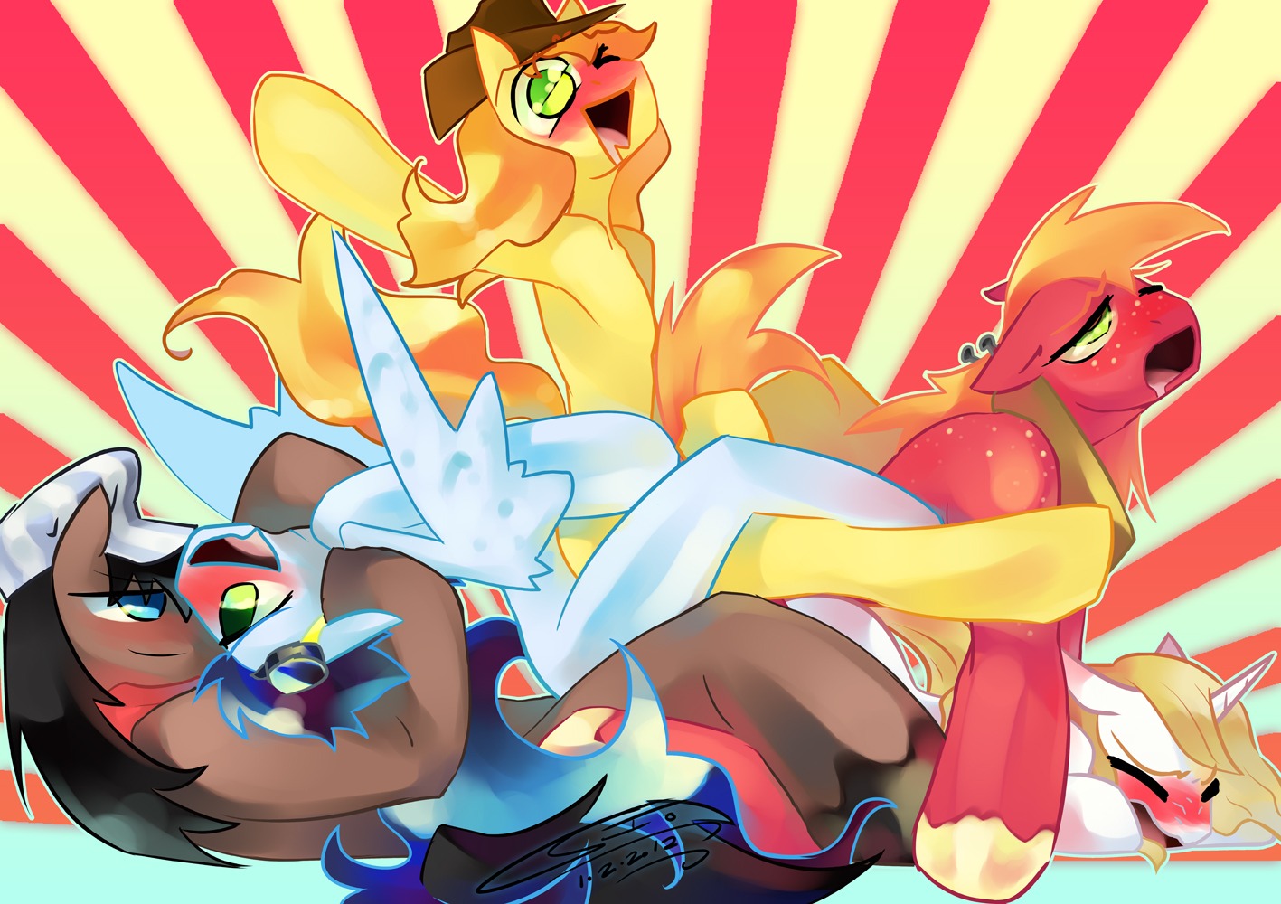 anal big_macintosh_(mlp) blue_body blue_feathers braeburn_(mlp) cousins_(lore) e621 earth_pony equid equine feathered_wings feathers feral friendship_is_magic group group_sex hasbro horn horse incest_(lore) iopichio male male/male male_penetrated male_penetrating male_penetrating_male mammal my_little_pony mythological_creature mythological_equine mythology orgy pegasus penetration pony prince_blueblood_(mlp) promontory_(mlp) sex soarin_(mlp) train_position unicorn wings wonderbolts_(mlp)