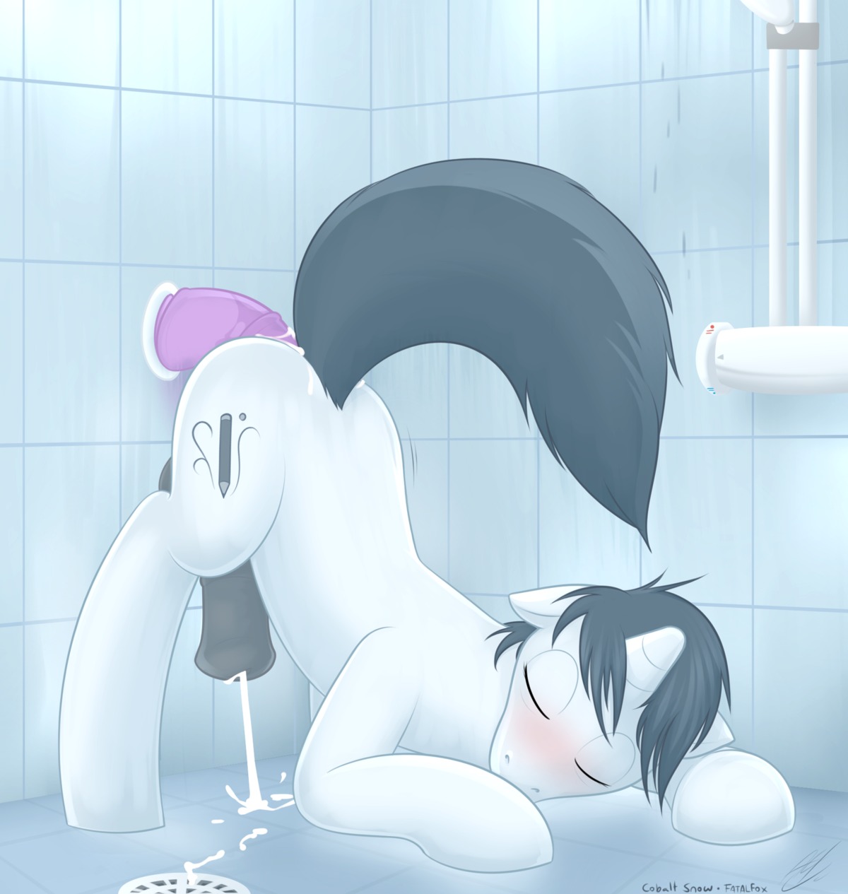 anal anal_masturbation anal_orgasm anal_penetration ass_up black_hair black_penis blush bodily_fluids cobalt_snow conditional_dnp cum cum_while_penetrated cumshot cutie_mark digital_media_(artwork) dildo e621 ejaculation equid equine erection eyes_closed fan_character feral fixed_toy genital_fluids genitals grey_hair hair hands-free hasbro hi_res horn male mammal masturbation my_little_pony mythological_creature mythological_equine mythology nude orgasm penetration penis raised_tail sex_toy shower solo tail thick_penis toying_self unicorn wall_mounted_dildo water wet