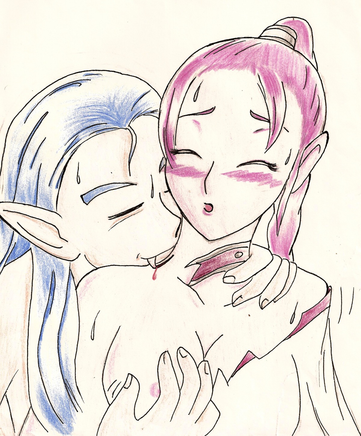 1girls bite chrono_(series) chrono_trigger female flea_(chrono_trigger) magus_(chrono_trigger) pointy_chin rule34 straight tagme vampire