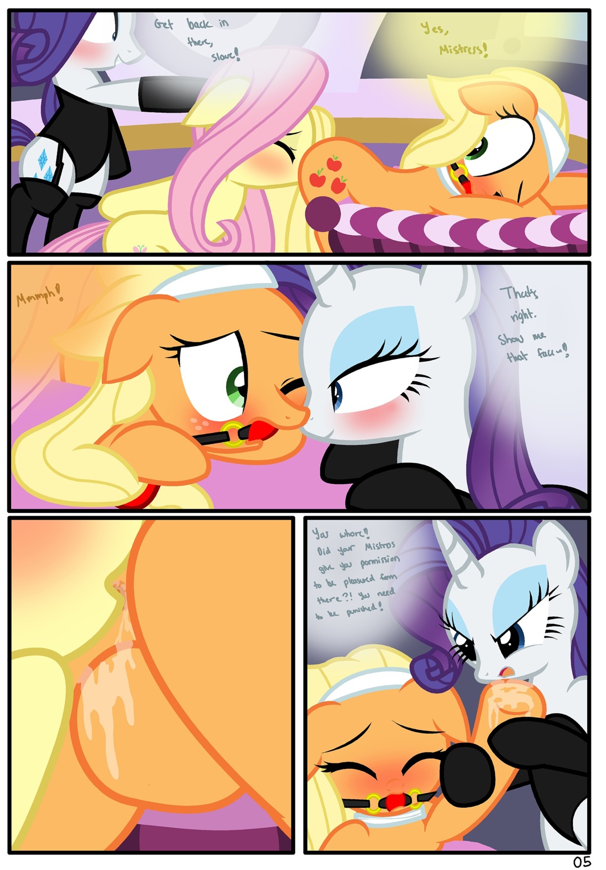 absurd_res applejack_(mlp) ball_gag bdsm border comic dialogue dominant dominant_female e621 earth_pony english_text equid equine feathered_wings feathers female female/female feral fluttershy_(mlp) friendship_is_magic gag gagged group hasbro hi_res horn horse mammal masturbation my_little_pony mythological_creature mythological_equine mythology pegasus pony pyruvate rarity_(mlp) submissive submissive_female tail text unicorn vaginal vaginal_masturbation white_border wings yellow_body yellow_feathers