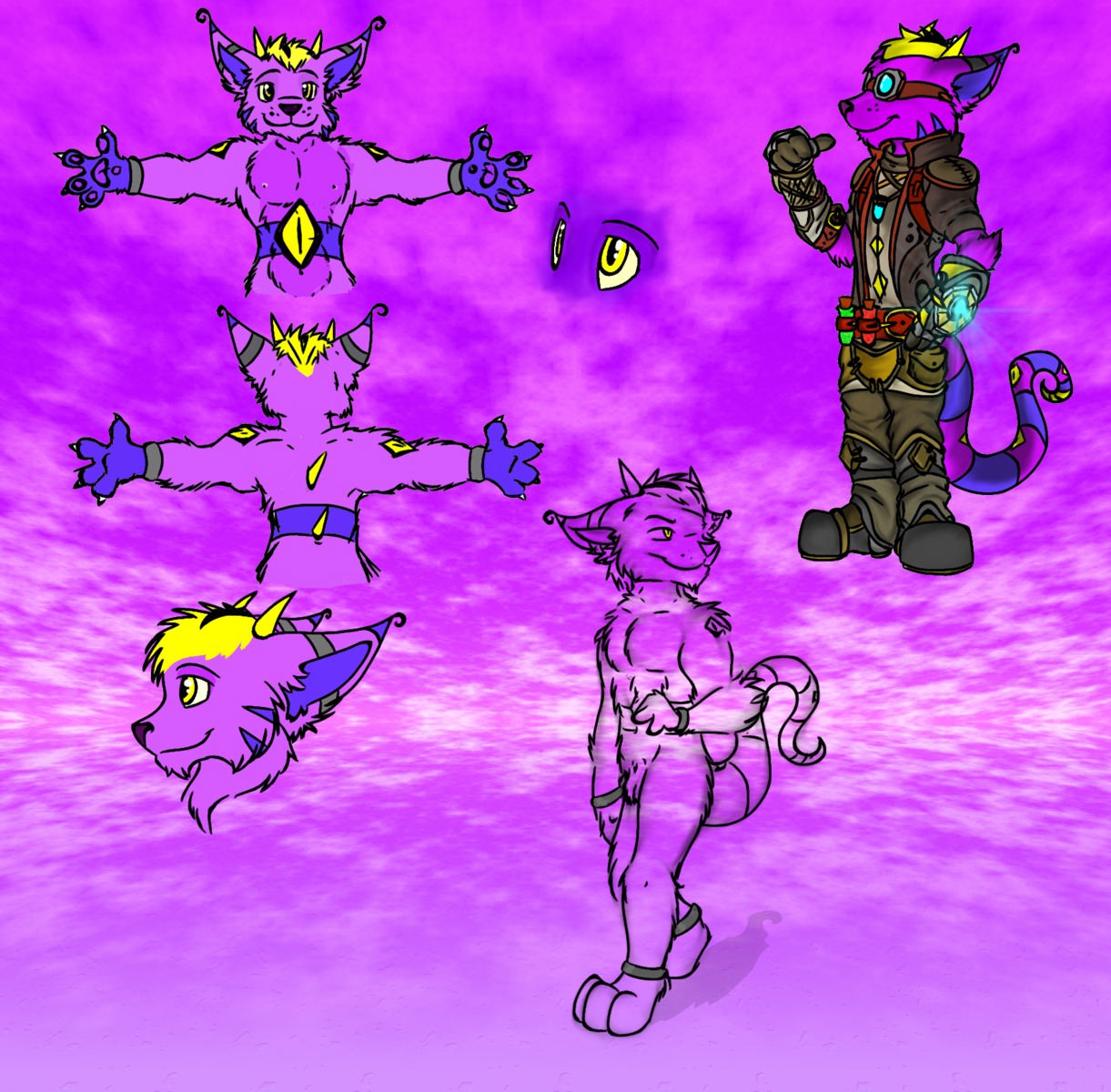 anthro blonde_hair canid canine e621 eyewear fox goggles hair hi_res incubeing male mammal model_sheet physcadellica pynt reptile scalie snake solo spaz tail torchlight turnaround yellow_eyes