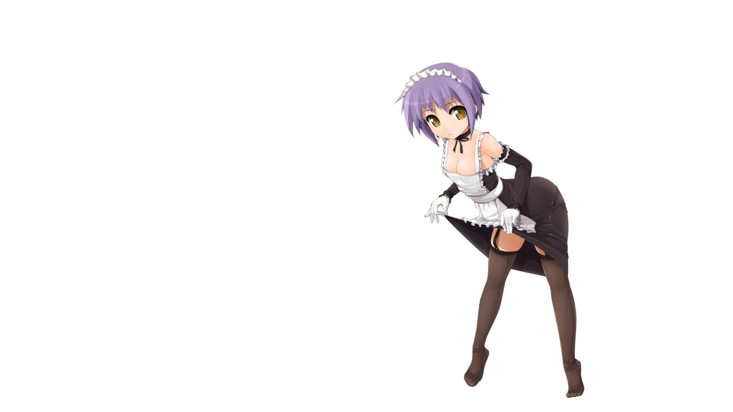 artist_request breasts cleavage clothing female female_only maid nagato_yuki rule34 skirt skirt_lift small_breasts stockings suzumiya_haruhi_no_yuuutsu