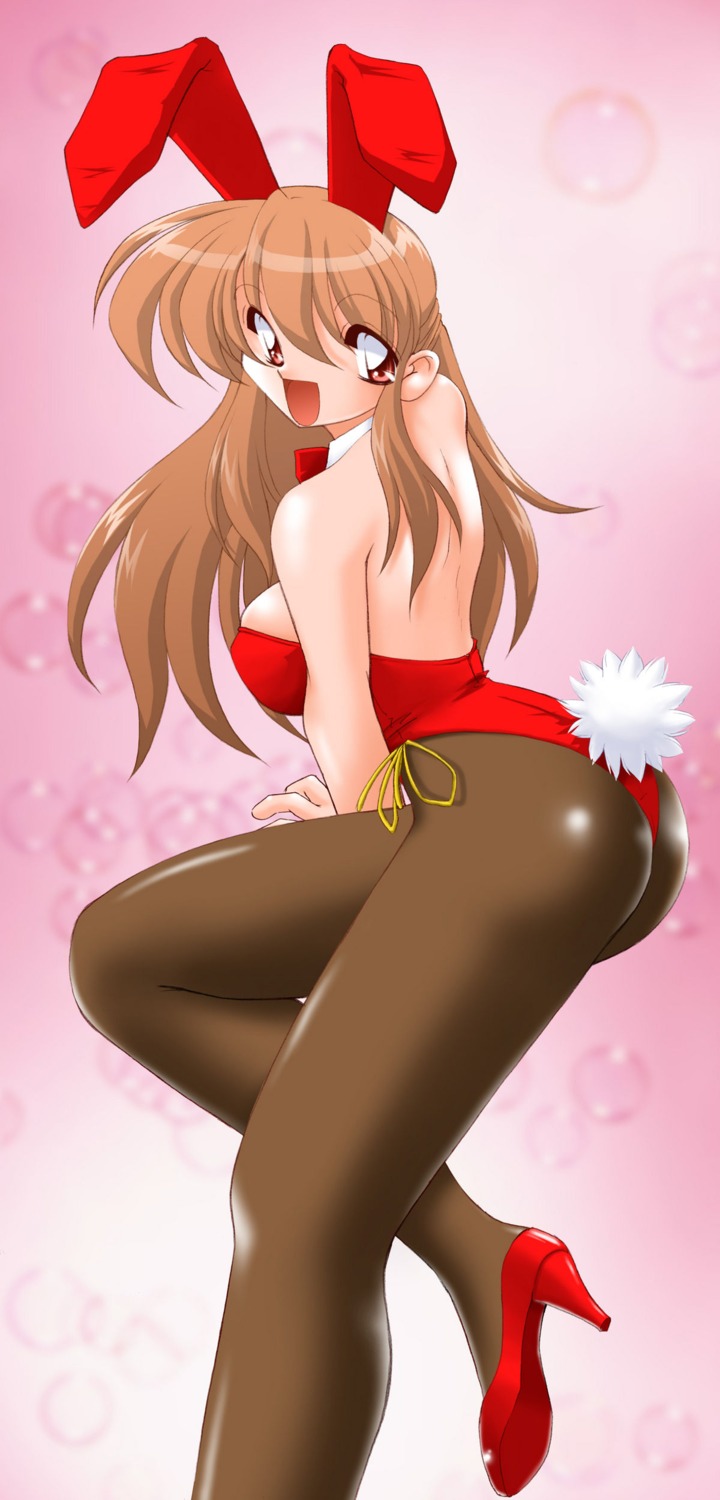 animal_ear artist_request asahina_mikuru ass breasts brown_eyes brown_hair bunny_girl bunnysuit cleavage clothing female heels high_resolution medium_breasts pantyhose pink_background rule34 suzumiya_haruhi_no_yuuutsu tail