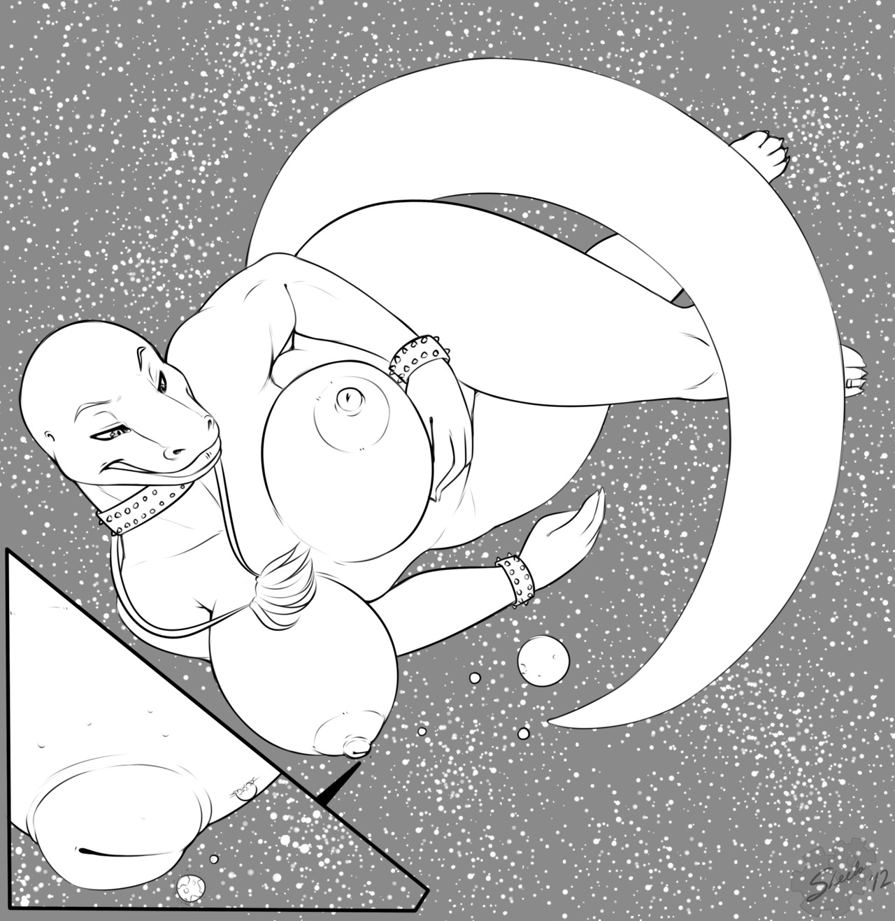 2012 anthro areola asian_water_monitor big_breasts biped bracelet breasts collar destruction digital_media_(artwork) e621 feet female female_anthro hi_res huge_breasts jewelry lizard macro macro_anthro macro_female monitor_lizard monochrome nipples non-mammal_breasts non-mammal_nipples nude planet planet_destruction planet_dwarfing reptile scalie sekvra solo spiked_bracelet spiked_collar spikes sweetcreamfizz tail terra_macro toes