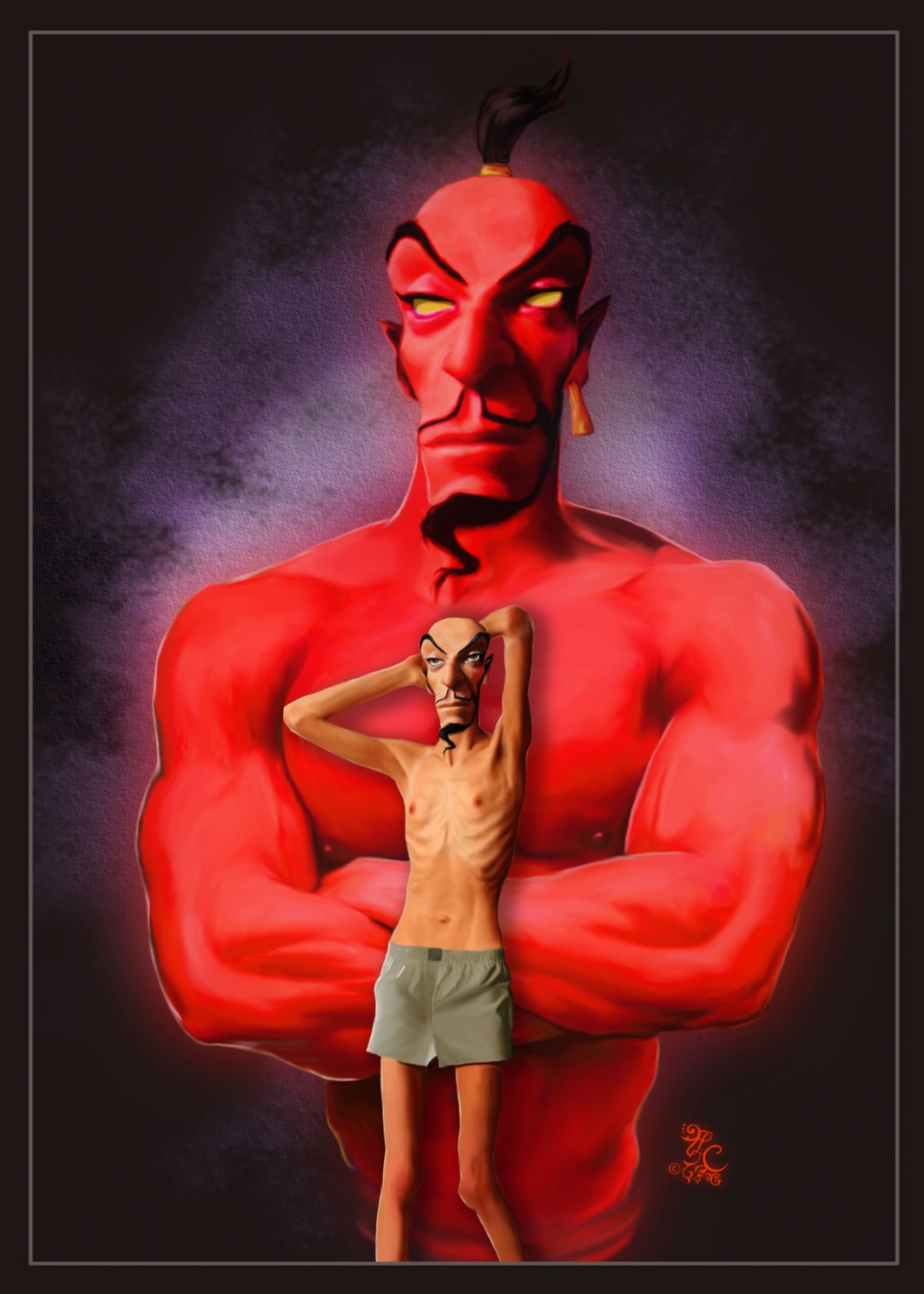 aladdin clothes crossed_arms disney front_view genie human jafar jafar_(genie) male male_only rule34 standing tagme topless what