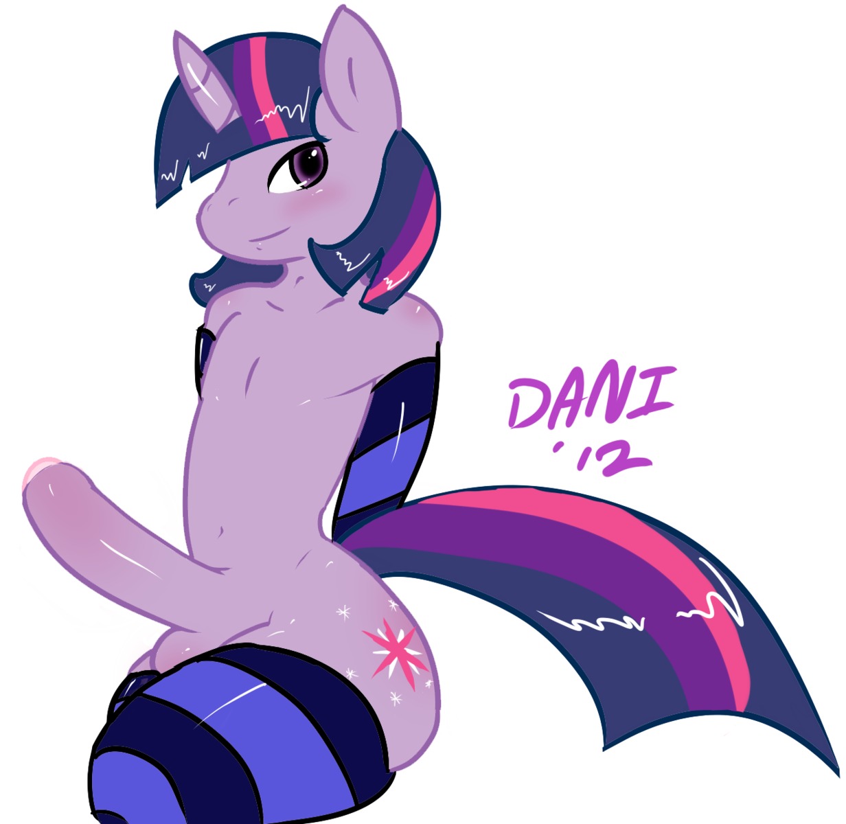 2012 anthro anthrofied balls biped clothed clothing crossdressing crossgender cutie_mark daniruu e621 equid equine erection femboy foreskin friendship_is_magic ftm_crossgender fur genitals hair hasbro hi_res horn humanoid_genitalia humanoid_penis legwear male mammal multicolored_hair my_little_pony mythological_creature mythological_equine mythology penis purple_body purple_eyes purple_fur purple_hair purple_skin simple_background solo stockings stripes tail twilight_sparkle_(mlp) two_tone_hair unicorn white_background