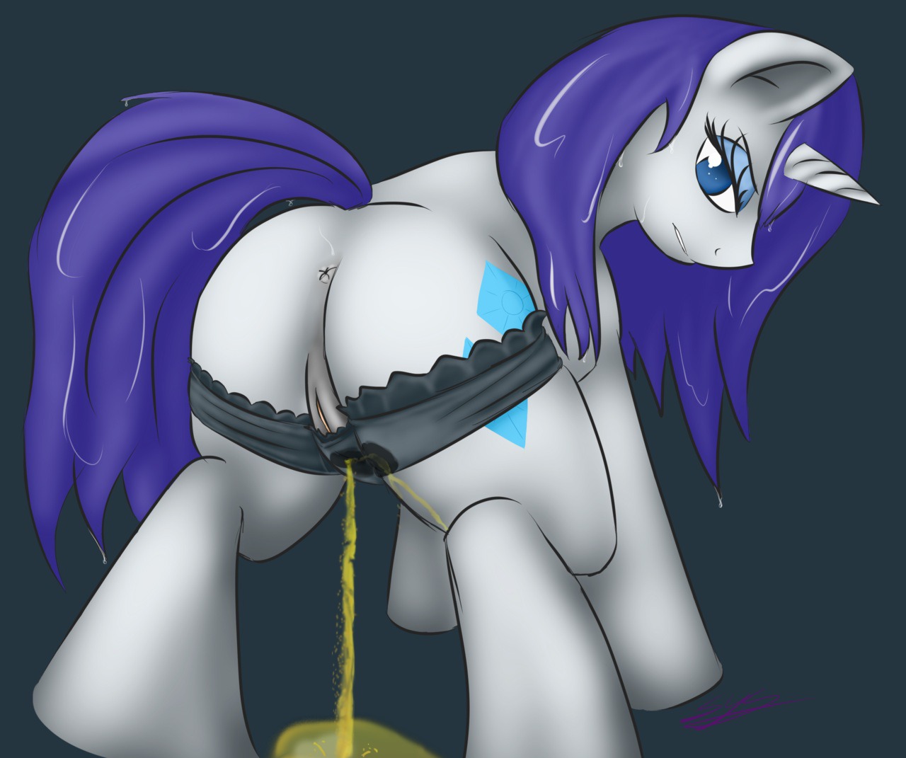 anus ass blue_eyes cutie_mark edit equine female feral friendship_is_magic hair horn horse long_hair looking_at_viewer looking_back my_little_pony mythological_creature mythological_equine mythology panties peeing peeing_self pissing pony presenting purple_hair pussy rarity_(mlp) rule34 smooth_skin solo spreading synad tail underwear unicorn urine wet what