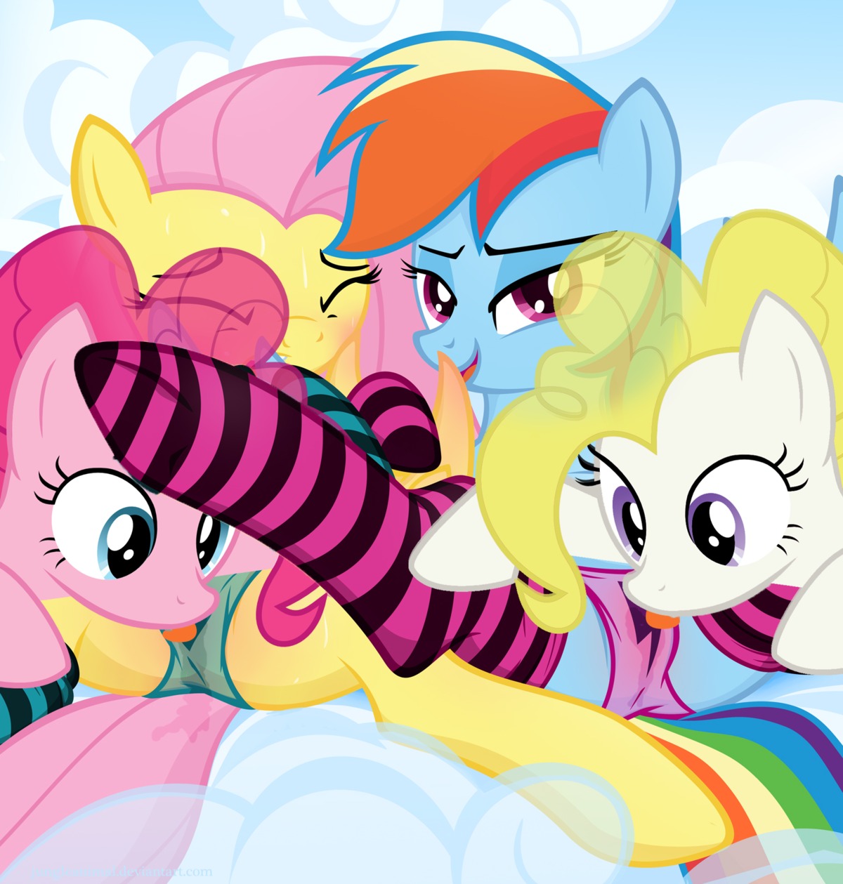 equine female feral fluttershy_(mlp) friendship_is_magic horse my_little_pony pegasus pink_hair pinkie_pie_(mlp) pony rainbow_dash_(mlp) rule34 smooth_skin surprised