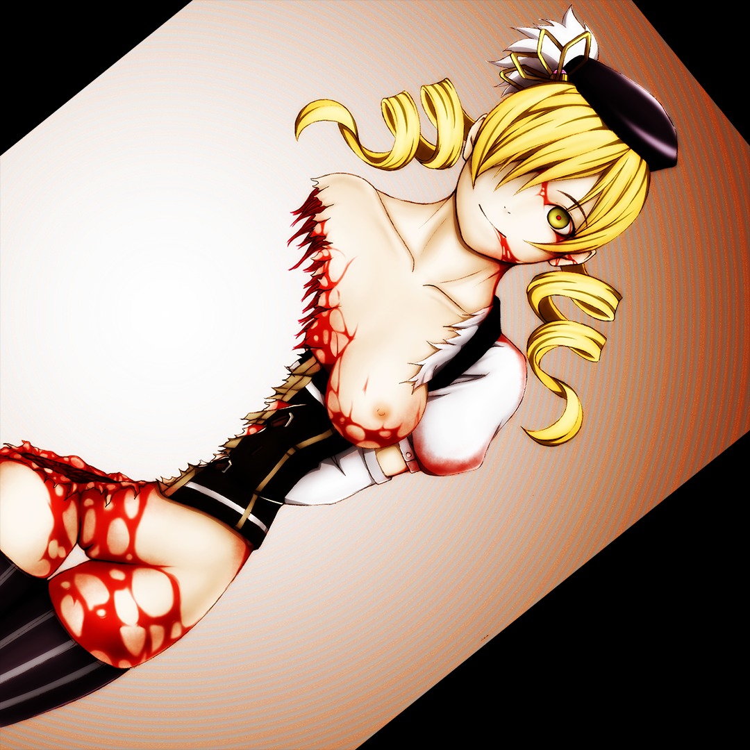 10s 1girls 2011 bite_mark blonde_hair blood breasts corpse death drill_hair dutch_angle female female_death gore grotesque guro mahou_shoujo_madoka_magica naonao0707 pussy rule34 solo thighhighs tomoe_mami uncensored