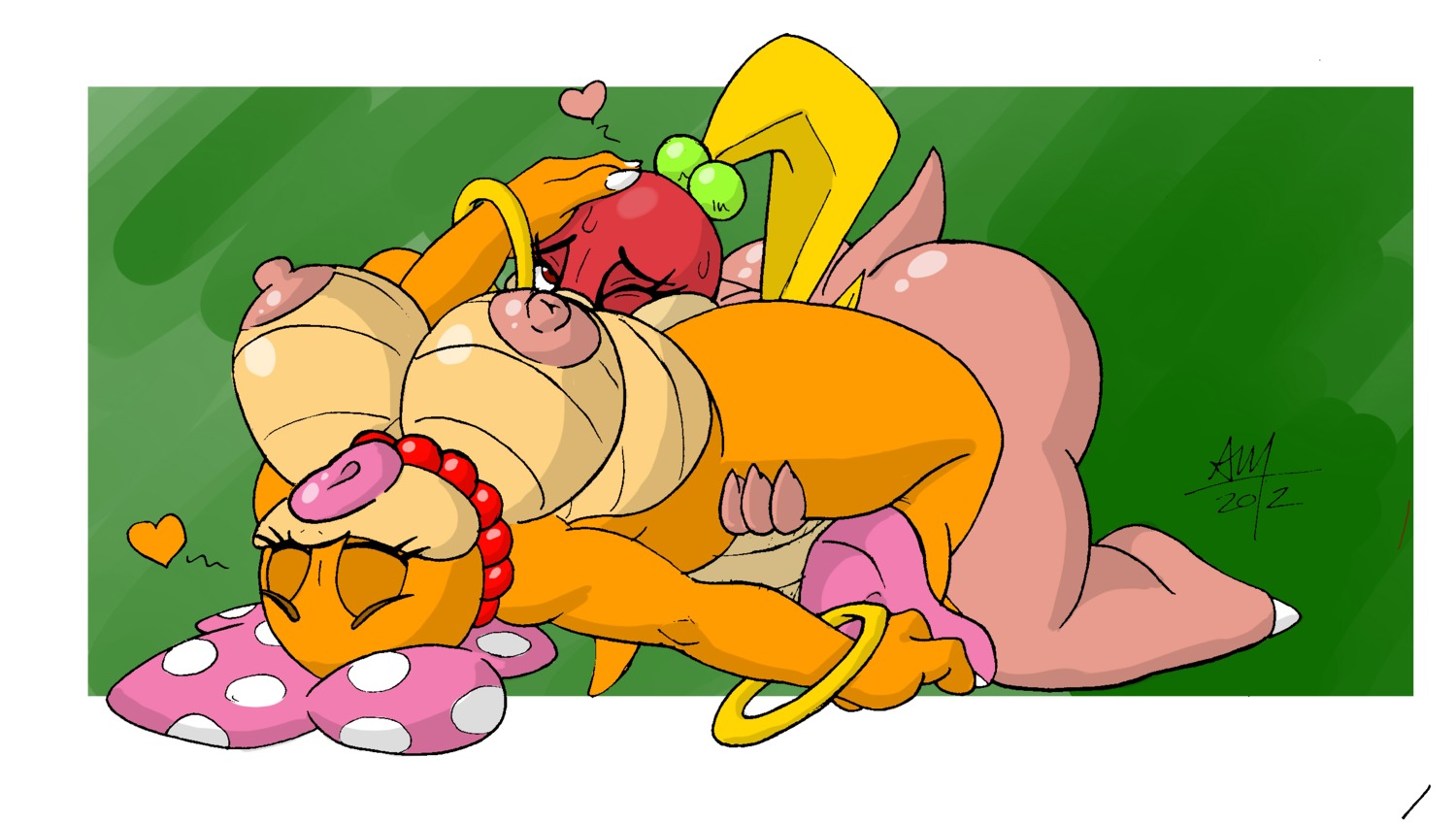 accessory anthro big_breasts boom-boom bow_ribbon breasts butt ckt cricket-inc cunnilingus dragon_koopa duo e621 female female/female hair_accessory hair_bow hair_ribbon hi_res koopa koopaling mario_bros nintendo nipples non-mammal_breasts non-mammal_nipples nude oral pom_pom_(mario) ribbons scalie sex simple_background super_mario_3d_land vaginal wendy_o._koopa