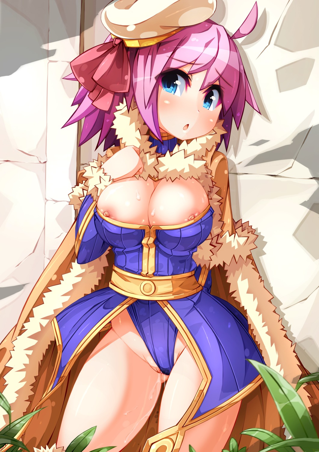 1girls areolae blue_eyes breasts cape cleavage clitoris clitoris_slip clothing erect_nipples female fur_trim hat highres kinakomochi large_breasts leotard leotard_aside nipple_slip nipples pink_hair pussy pussy_juice pussy_peek ragnarok_online rule34 solo thighs wardrobe_malfunction wizard_(ragnarok_online)