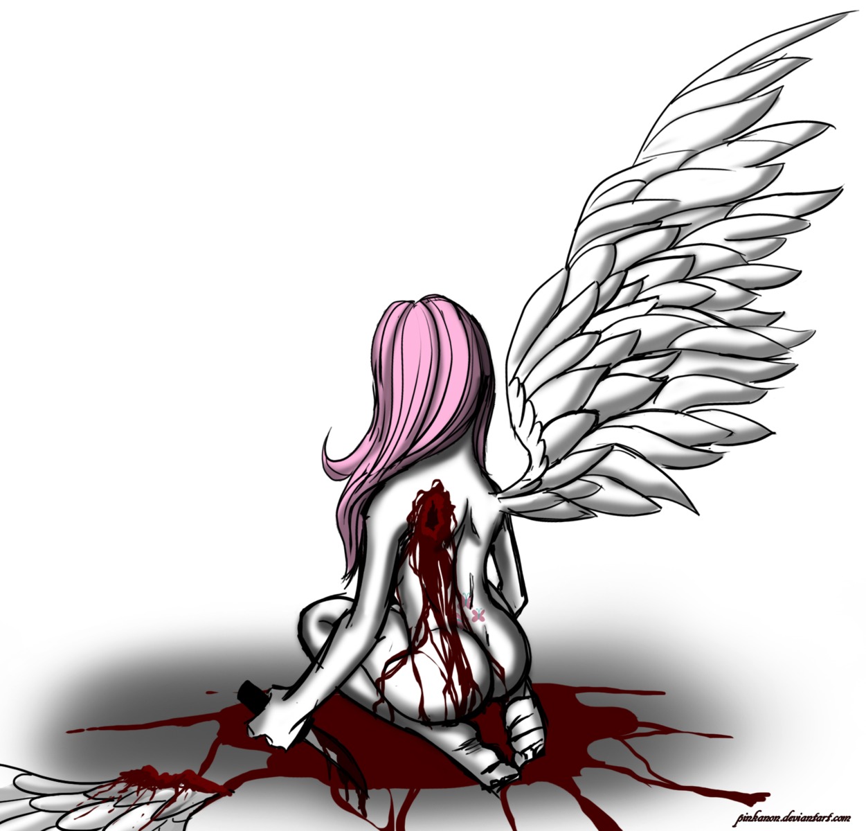 blood female fluttershy friendship_is_magic gore missing_wing my_little_pony rule34 straight_hair tagme wings