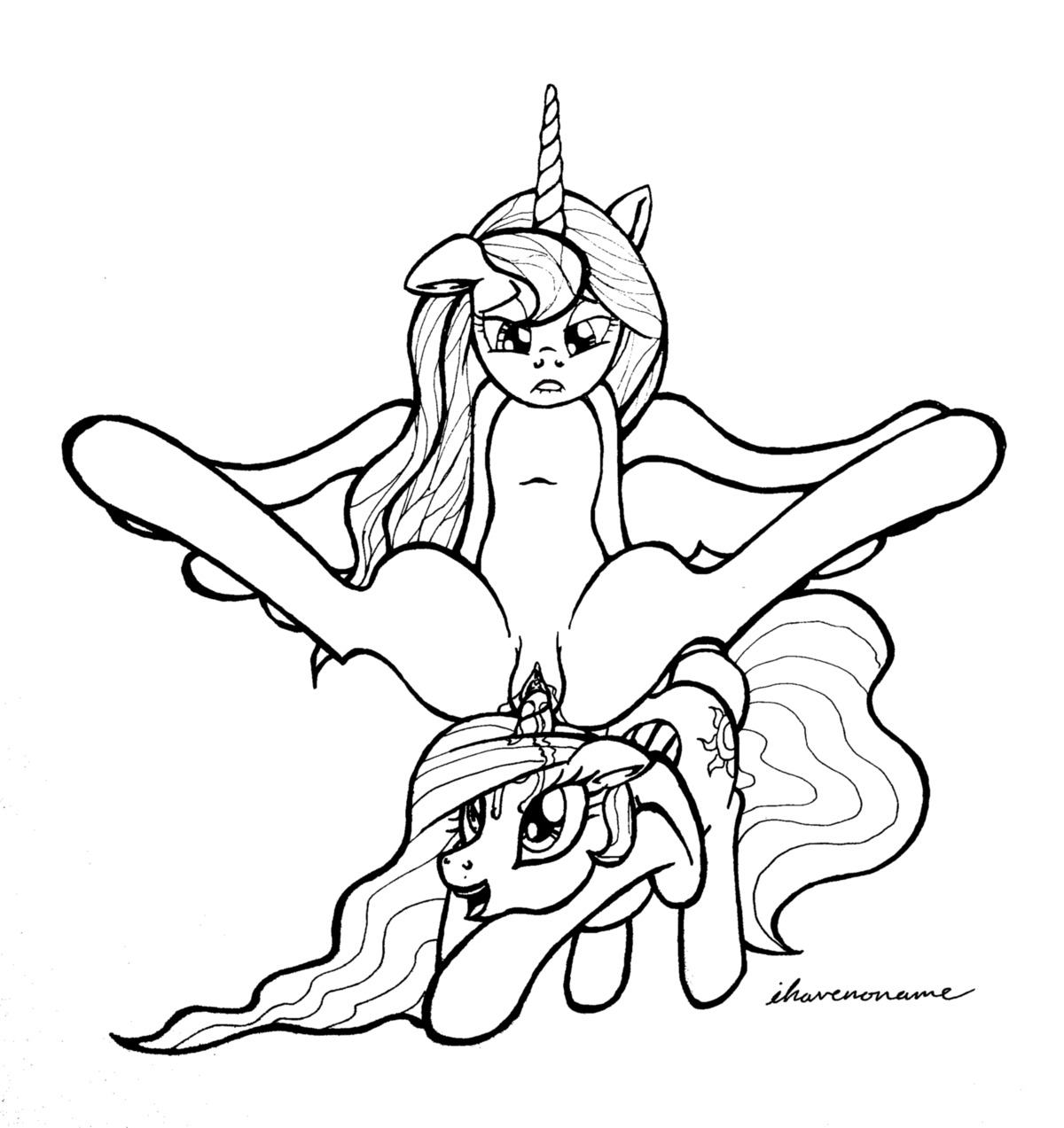 2013 absurd_res anus bite biting_lip biting_own_lip bodily_fluids crown cutie_mark duo e621 english_text equid equine female female/female feral friendship_is_magic genital_fluids genitals hasbro headgear hi_res horn ihavnoname improvised_dildo improvised_sex_toy incest_(lore) lips looking_at_viewer looking_back mammal monochrome my_little_pony mythological_creature mythological_equine mythology penetration princess_celestia_(mlp) princess_luna_(mlp) self_bite sex sibling_(lore) simple_background sister_(lore) sisters_(lore) text tongue vaginal vaginal_fluids vulva white_background winged_unicorn wings