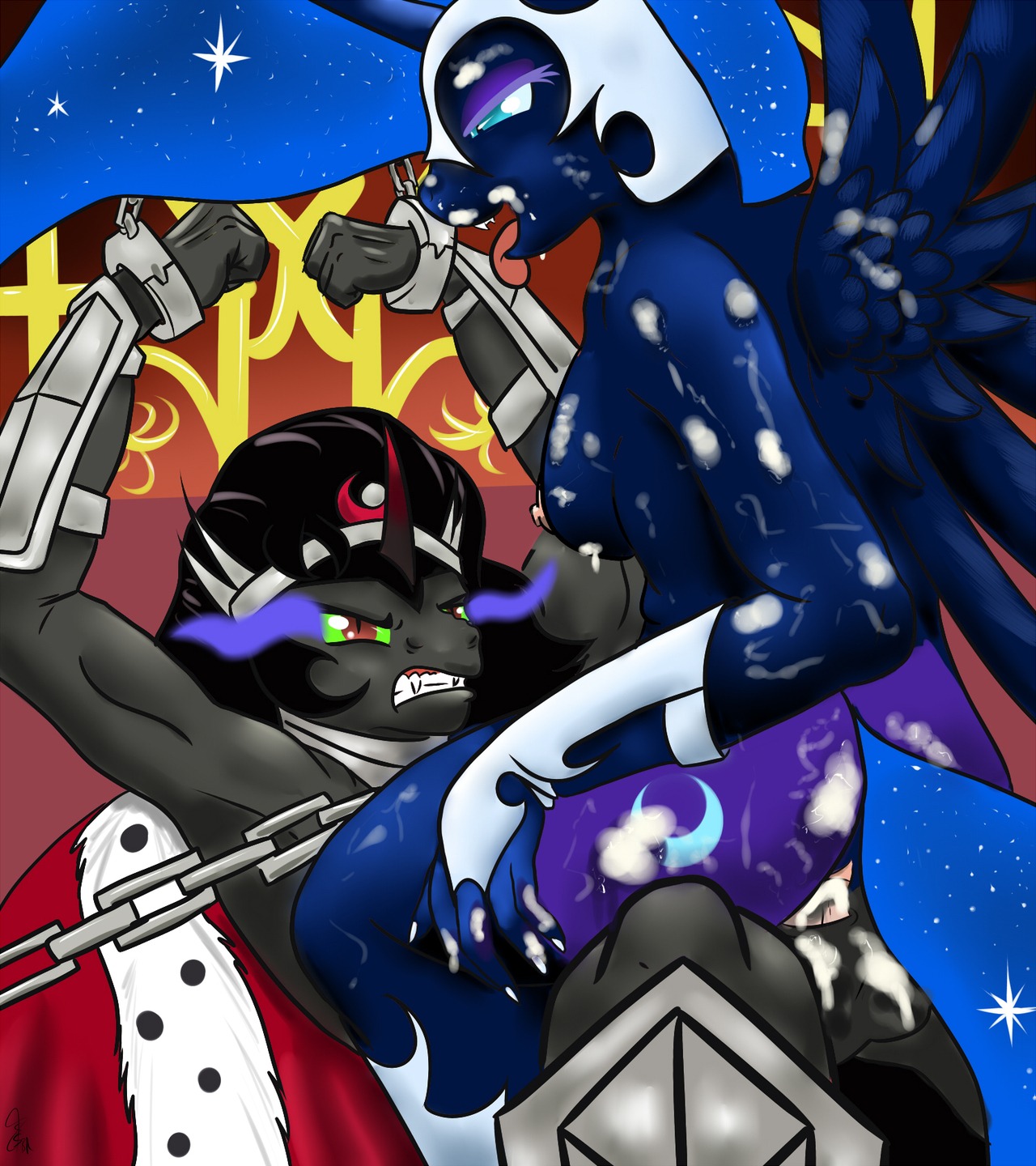 2012 anthro anthrofied balls bdsm bodily_fluids bondage bound cum cum_inside cutie_mark discordriderr34 duo e621 equid equine erection feathered_wings feathers female female_penetrated friendship_is_magic genital_fluids genitals hasbro hi_res horn king_sombra_(mlp) male male/female male_penetrating male_penetrating_female mammal my_little_pony mythological_creature mythological_equine mythology nightmare_moon_(mlp) penetration penile penile_penetration penis penis_in_vagina sex smoking_eyes tongue vaginal vaginal_penetration vulva winged_unicorn wings