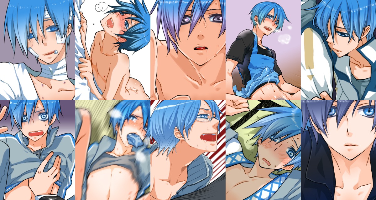 1boy ass bitte blue_eyes blue_hair blush breath cum forced_yaoi gag glasses kaito_(vocaloid) male matching_hair_and_eye_color megane molestation multiple_views rape rule34 saliva shirt_lift sweat undressing vocaloid yaoi