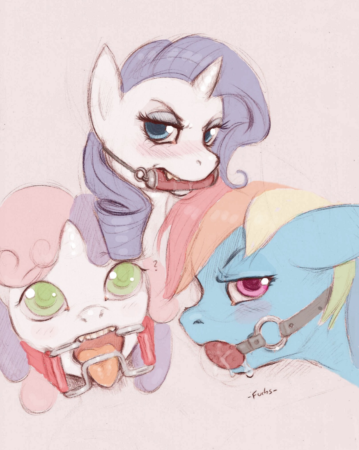 2014 ball_gag bit_gag blue_body blue_eyes blue_fur blush bodily_fluids drooling e621 equid equine female feral friendship_is_magic fuchs fur gag gagged group hair hasbro hi_res horn horse mammal multicolored_hair my_little_pony mythological_creature mythological_equine mythology open_mouth open_mouth_gag pony purple_hair rainbow_dash_(mlp) rainbow_hair rarity_(mlp) ring_gag saliva sweetie_belle_(mlp) teeth tongue two_tone_hair unicorn white_body white_fur young