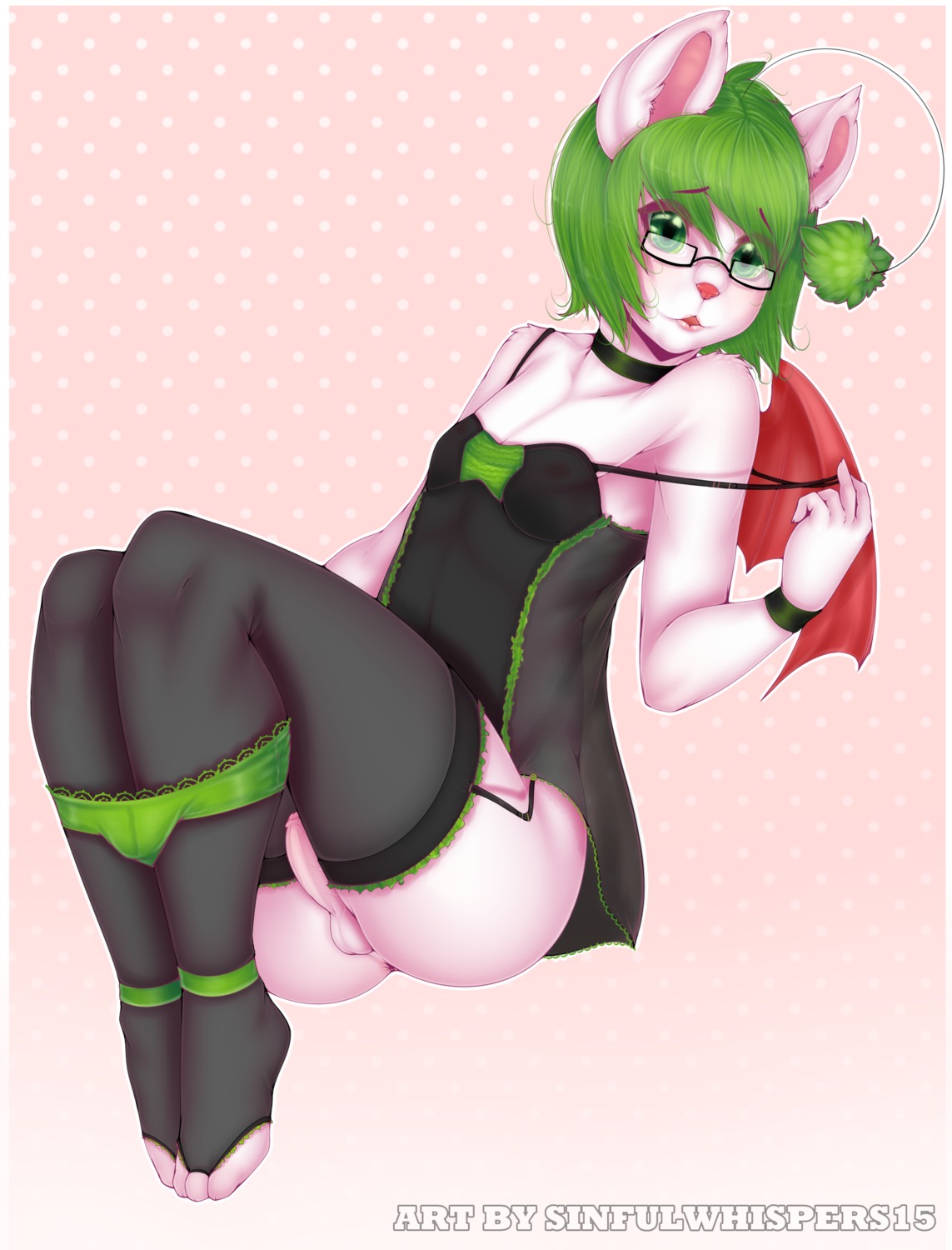 2014 3_toes absurd_res antennae_(anatomy) anthro balls biped clothed clothing crossdressing digital_media_(artwork) e621 erection eric_the_moogle eyewear feet femboy final_fantasy footwear foreskin fur genitals glasses green_eyes green_hair hair hi_res hindpaw humanoid_genitalia humanoid_penis legs_together legwear lingerie lips looking_at_viewer male mammal membrane_(anatomy) membranous_wings moogle nails panties paws penis penis_tuck pink_body pink_fur pink_nose pom_antennae shaded short_hair sinfulwhispers15 sitting smile socks solo square_enix stockings toeless_footwear toeless_socks toes underwear wings