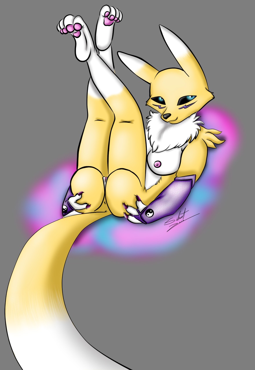 anthro ass breasts canine color digimon digimon_(species) female female_only fox fur furry nude raised_legs renamon rule34 silnat solo tagme