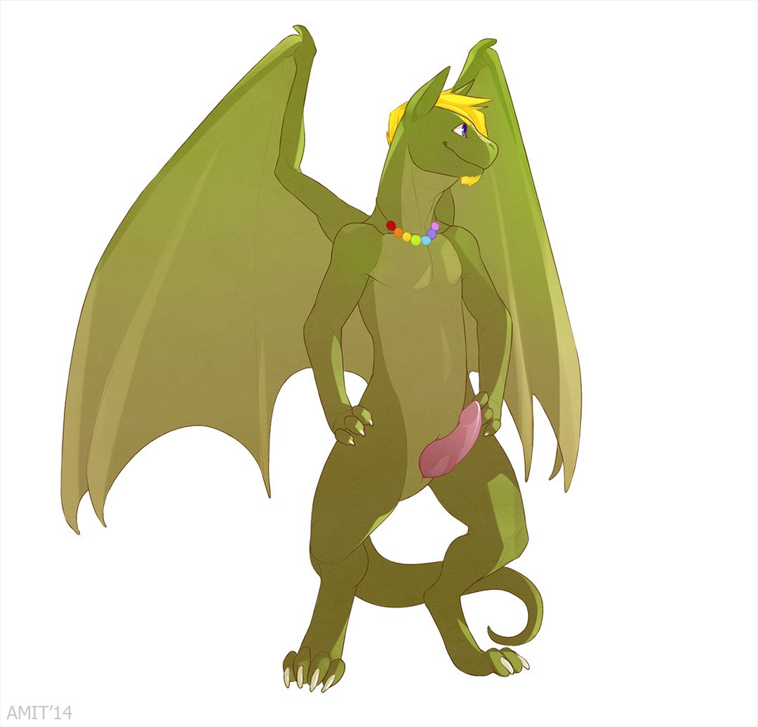 2014 amit animal_genitalia anthro beads beard big_ears big_feet biped blonde_hair blue_eyes claws cloaca cloacal_penis digitigrade dragon e621 erection facial_hair feet genitals goatee green_body green_skin hair hands_on_hips long_ears luketh male membrane_(anatomy) membranous_wings multicolored_body multicolored_skin mythological_creature mythological_scalie mythology nude penis pose presenting rainbow scalie scrawny simple_background smile solo standing tail two_tone_body two_tone_skin vertical_cloaca white_background wings