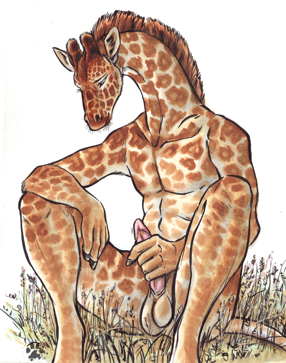 2010 abs animal_genitalia anthro balls biceps big_penis biped blotch brown_body brown_fur brown_hair claws cloud e621 erection fur genitals giraffe giraffid hair hi_res horn long_neck male mammal markings masturbation muscular muscular_anthro muscular_male nude ossicone outside pecs penile penile_masturbation penis pose scratches_volume_4 sheath simple_background sitting sky solo spots tail tan_body tan_fur traditional_media_(artwork) white_background white_body white_fur yellow_eyes