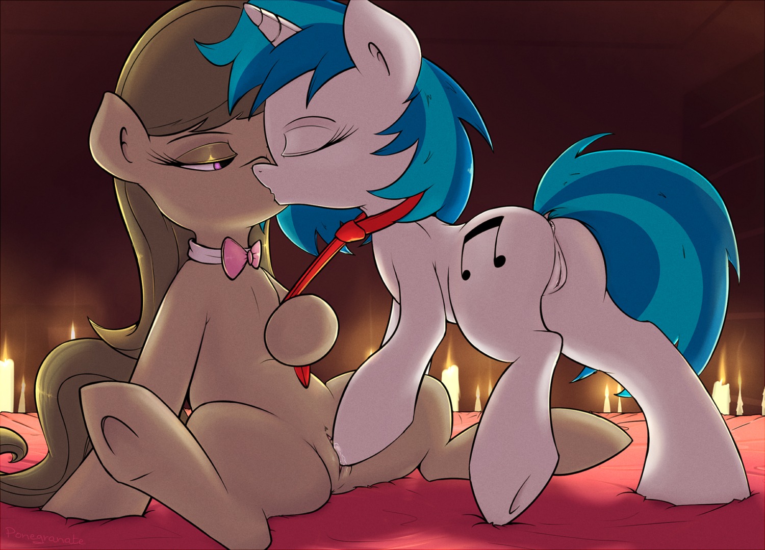 anus black_hair blue_body blue_fur cutie_mark dominant dominant_female duo e621 earth_pony equid equine feet female female/female feral friendship_is_magic fur genitals grey_body grey_fur hair hasbro hi_res hindpaw horn horse kiss_on_lips kissing leash mammal my_little_pony mythological_creature mythological_equine mythology octavia_(mlp) paws ponegranate pony rubbing submissive submissive_female unicorn vinyl_scratch_(mlp) vulva white_body white_fur