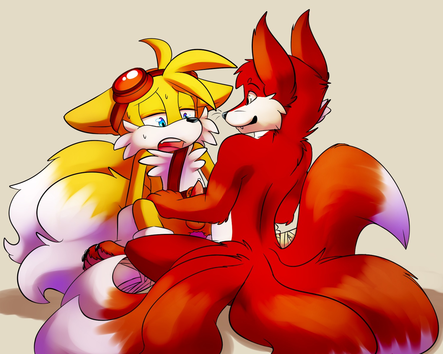 5:4 anal anal_penetration anthro balls bodily_fluids butt canid canine duo e621 erection eyewear fangs fox genitals goggles hi_res leo_(heretickitsune) male male/male male_penetrated male_penetrating male_penetrating_male mammal miles_prower multi_tail penetration penis sega sex skyethekitsune sonic_boom sonic_the_hedgehog_(series) sweat tail teeth