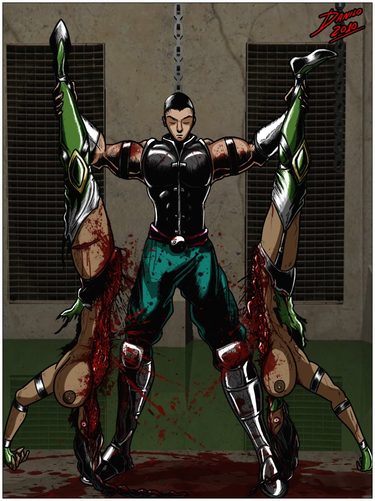 2010 bisected black_hair bleeding blood blood_stain bloody_clothes breasts clothes color danilo death defeated exposed_breasts eyes fatality female female_death front_view gore guro hair human incision indoors injury jade_(mortal_kombat) kung_lao long_hair male mortal_kombat netherrealm_studios open_eyes rule34 stained_clothes standing torn_clothes vertical_cut wound